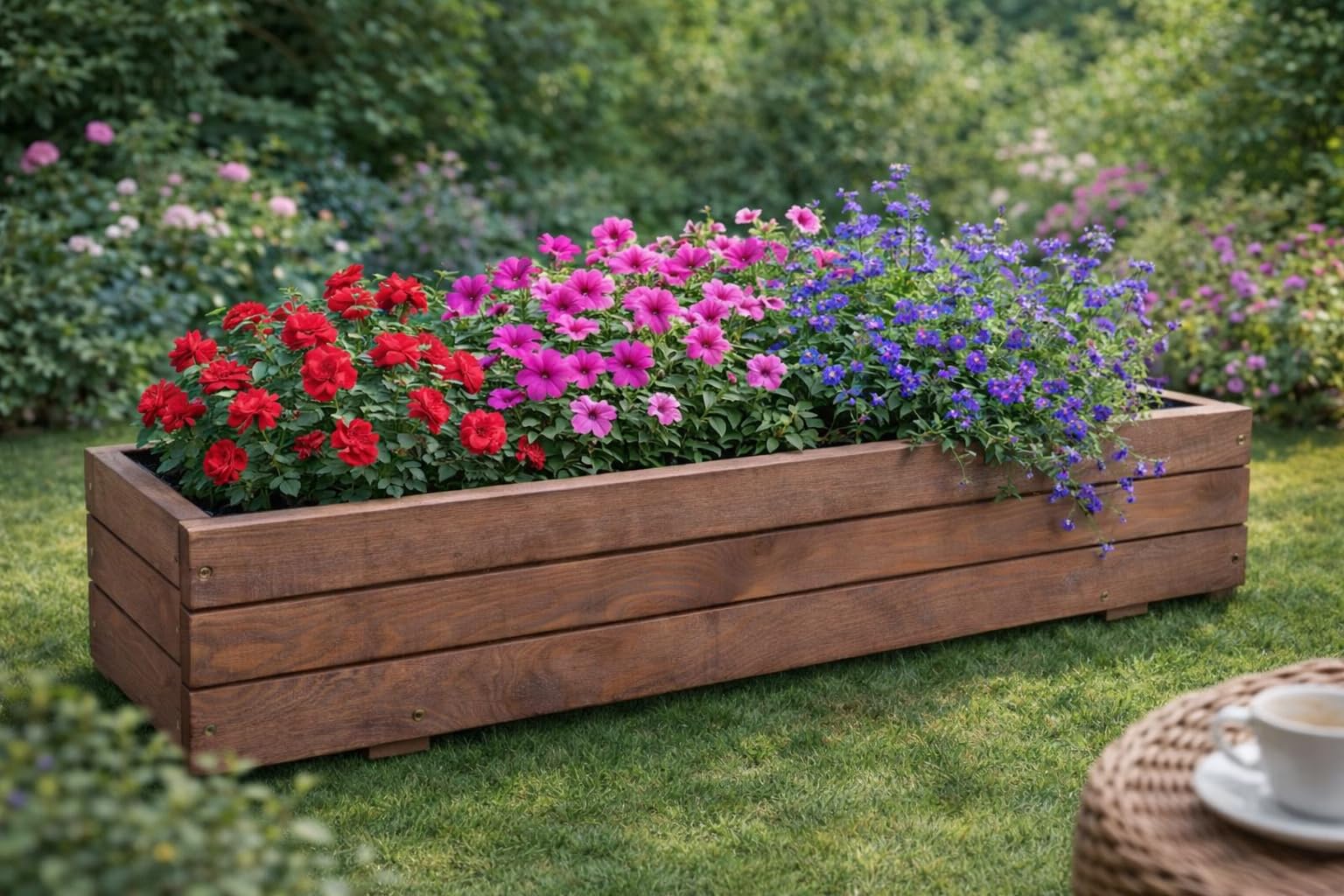 FKL DESIGN Home Deco Jardinera de Madera Jardinera terraza jardín 14 litros Totalmente montada D6 Palisandro (Longitud 90 cm)