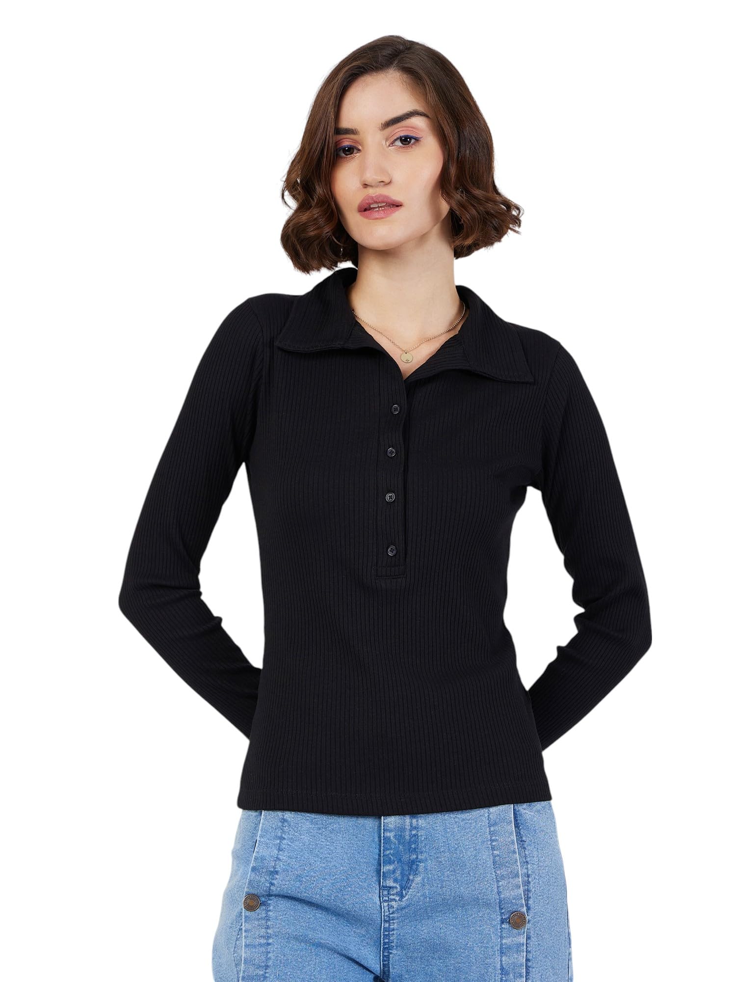 sassafras Black Rib Polo Neck Full Sleeves Top-picture-29