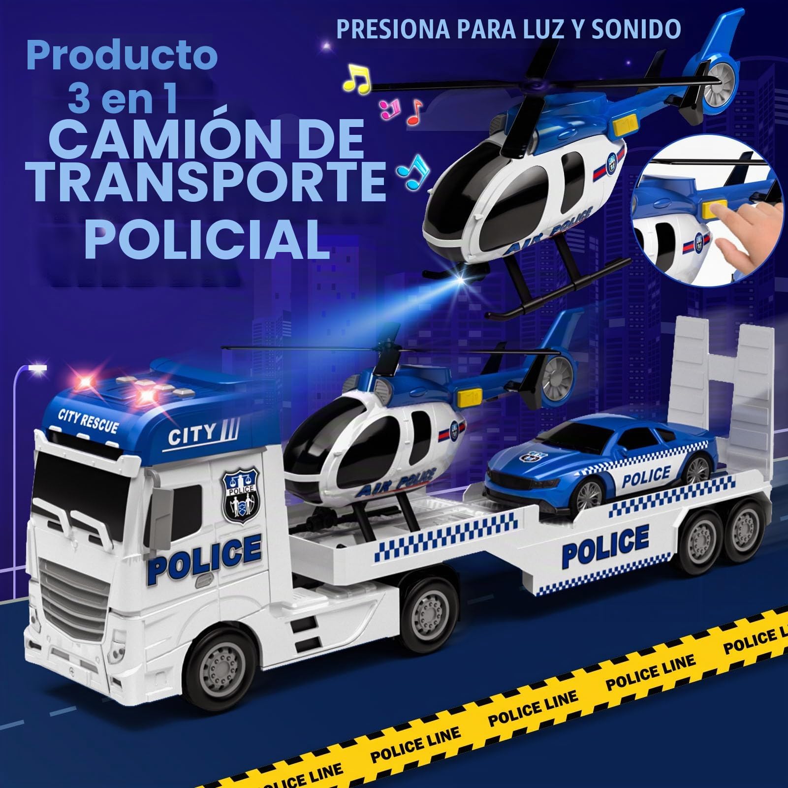 Tacobear Camión Policía de Juguetes para Niños Grande Vehículos de Camiones de Juguete con Helicóptero Coche de Policía, Camión Transportador Policía Juguete Regalo para Niños 2 3 4 5 6 años