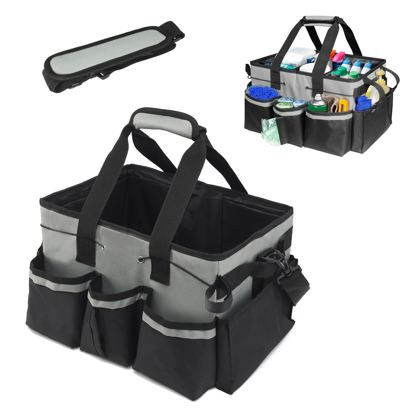 Sac de rangement de fournitures de nettoyage grand format avec poches pour femme de ménage