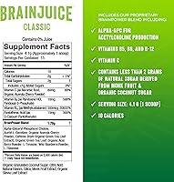 Vista 4 de BrainJuice Nootropics Suplemento de apoyo cerebral, polvo sin gluten para energía y concentración, mezcla de bebida con L teanina, Alpha GPC