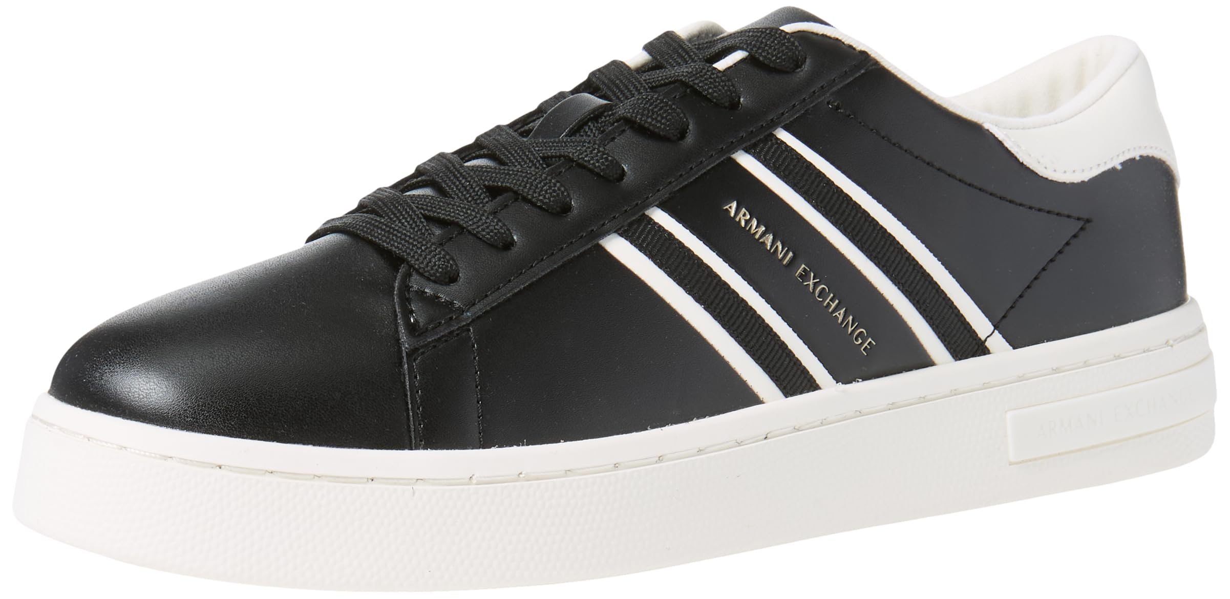 Armani Exchange Men's London, Side Stripes, Colour Contrast Trainers, Black + Off White, 40 EU