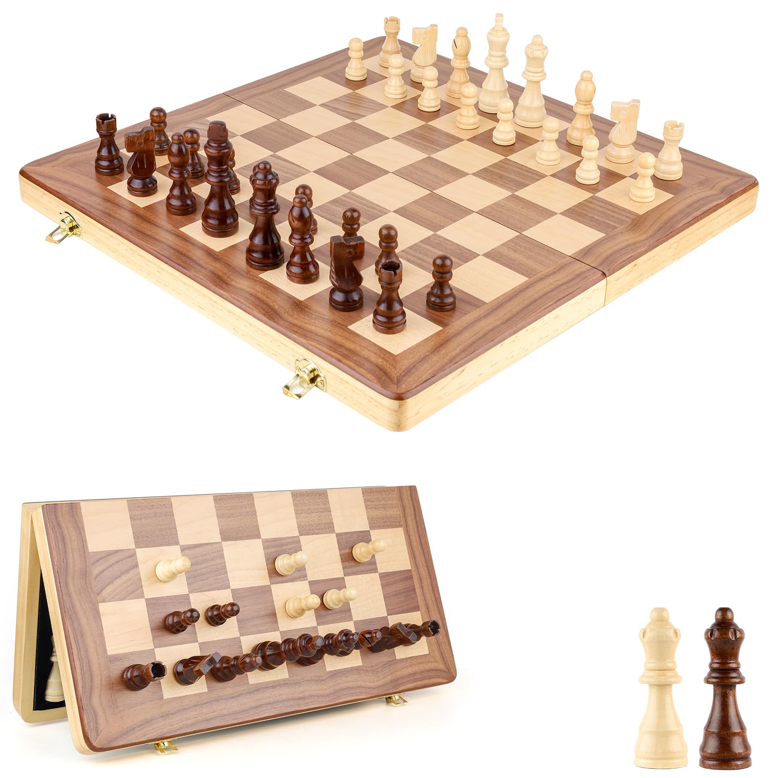 Aazon.co: AEROUS 15 Inches Agnetic Wooden Chess Set With 2 Extra Queens/Folding Board/Chess - View #12