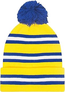Gorro con pompón estilo retro - Con los colores oficiales del Leeds United - Blanco/azul/amarillo