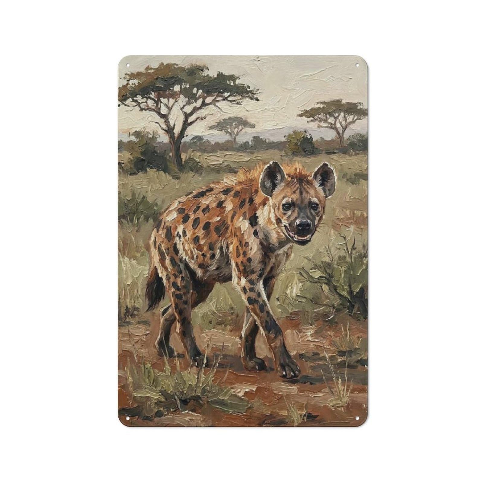 Junmoney Style-1 Classic Hyena In The African Savannah Metal Wall Plaque 30X20cm, Retro Room Decor For Bedroom, Office, Home Bar Or Dining Room