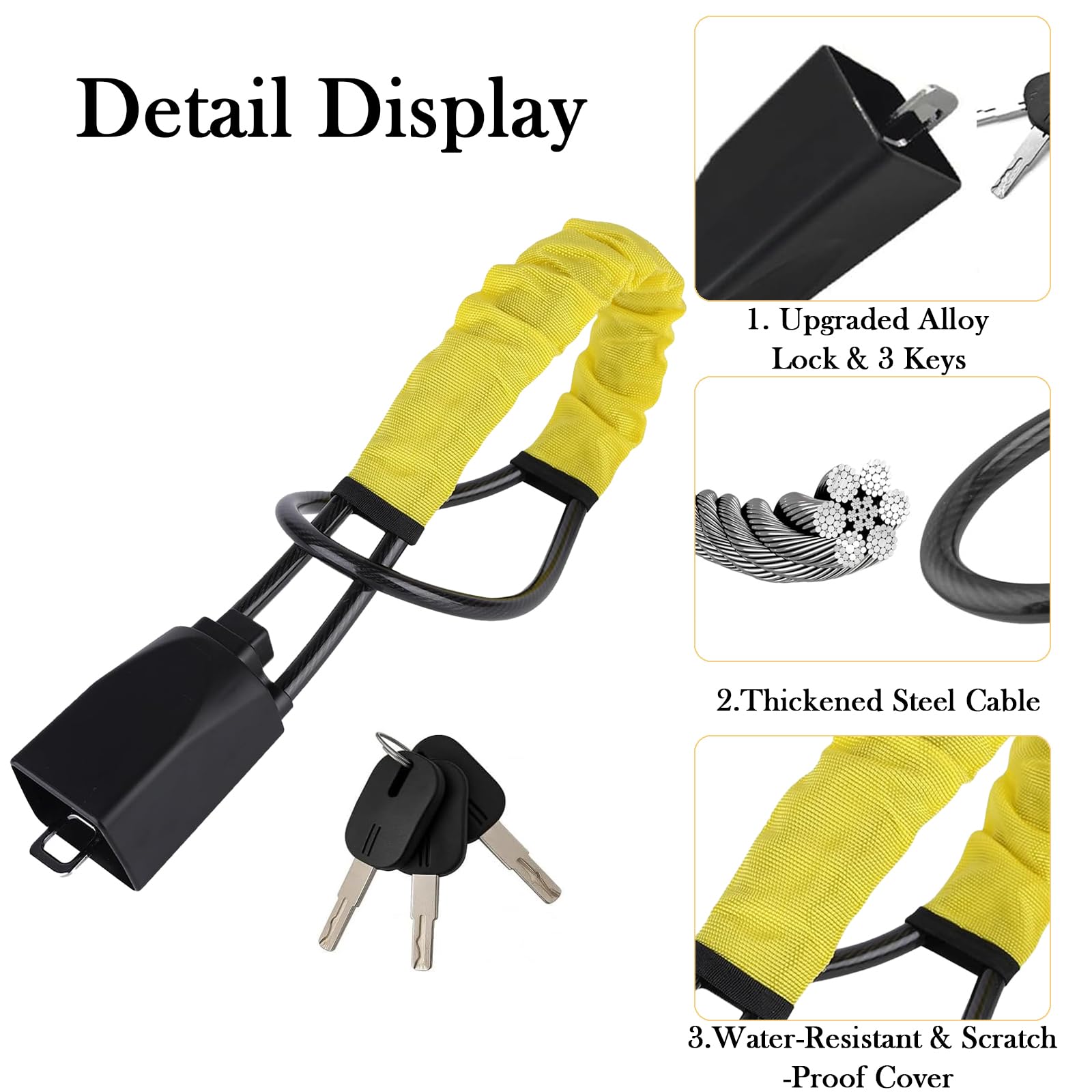 Steering Wheel Lock with 3 Keys,Seat Belt Lock High Visibility Car Locks Cut Resistance Anti-Theft Device Universal Steering Wheel to Seat Belt Locks for Cars SUV Van Golf RVs Cart Truck (Yellow) — view 2