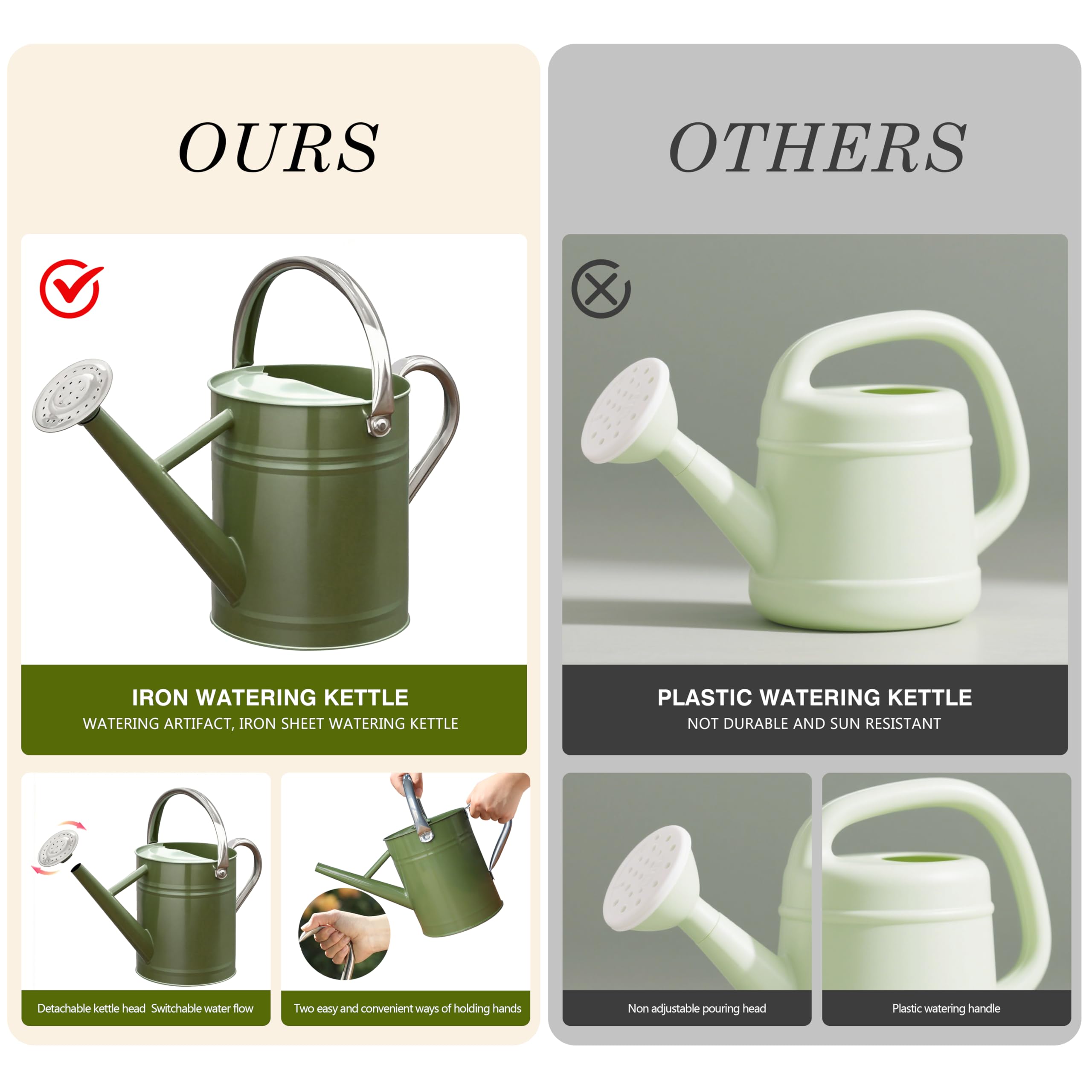 Arrosoir en métal de 2,5 l en acier inoxydable pour arrosage des plantes de jardin extérieur et intérieur (vert émeraude)