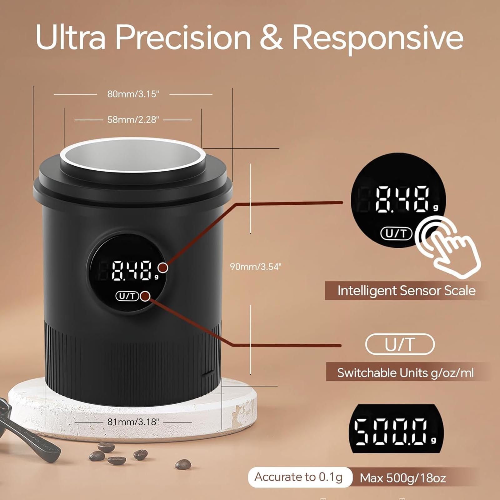 Vaso Dosificador Café - SolucióN Todo En Uno Para Dosificar Café-CombinacióN BáScula Y Taza | PrecisióN 0.1G, Compatible Con Portafiltros 58Mm,Recargable Para El Hogar Y CafeteríA.,Black