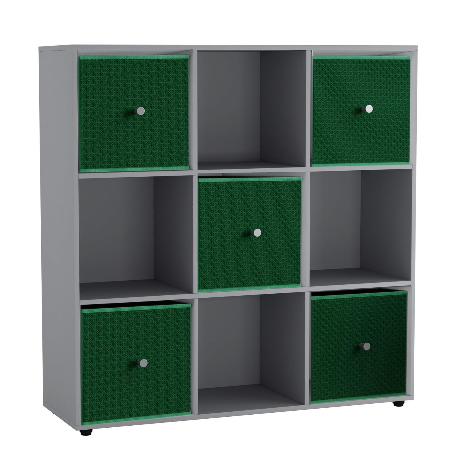 URBNLIVING 9 Cube Storage Unit with 5 Foldable Fabric Drawers, Wooden Freestanding Bookcase Shelf Organiser, Modern Cube Shelving for Bedroom, Office, Living Room, Toys, Clothes & Books