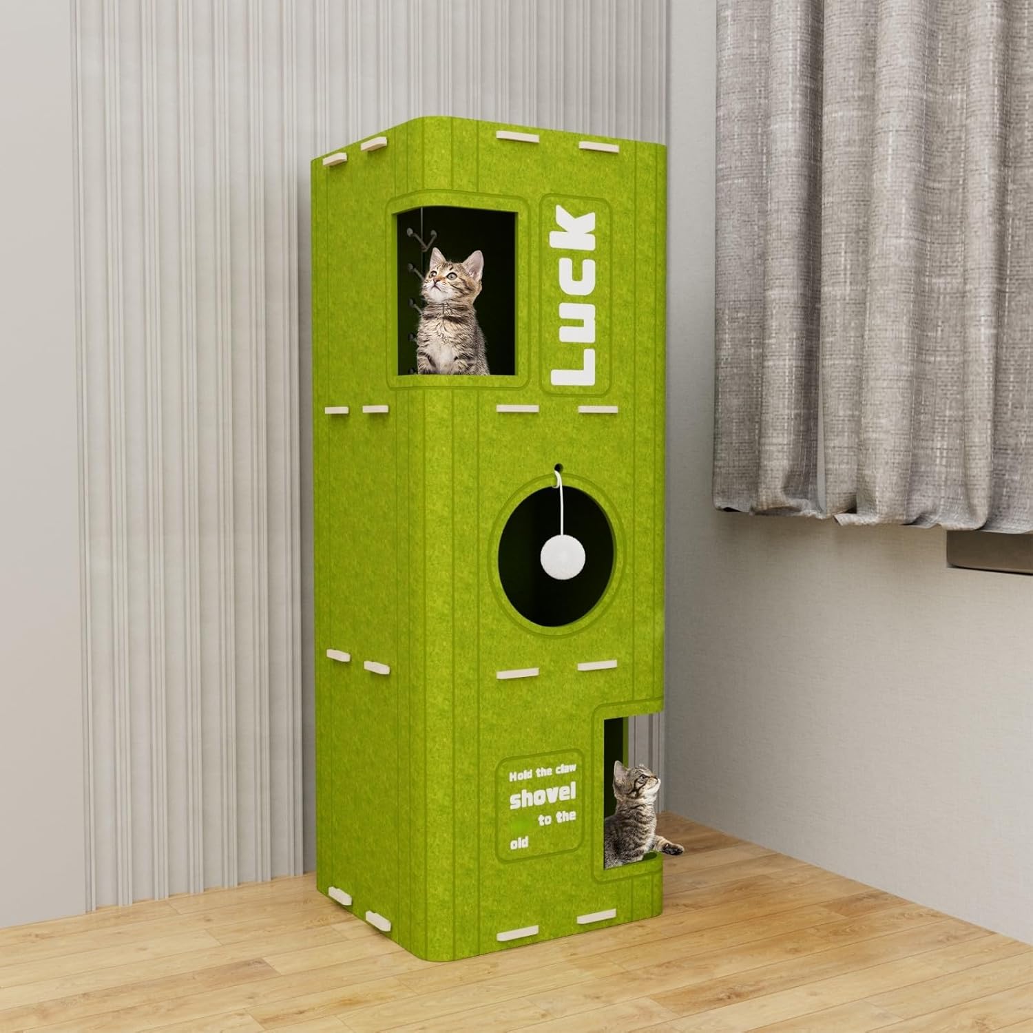 Medium Cat Tree Tower: Indoor Cat House Condo with Hideaway Bed Cave & Toy, Modern Cube Castle for 1-3 Kittens