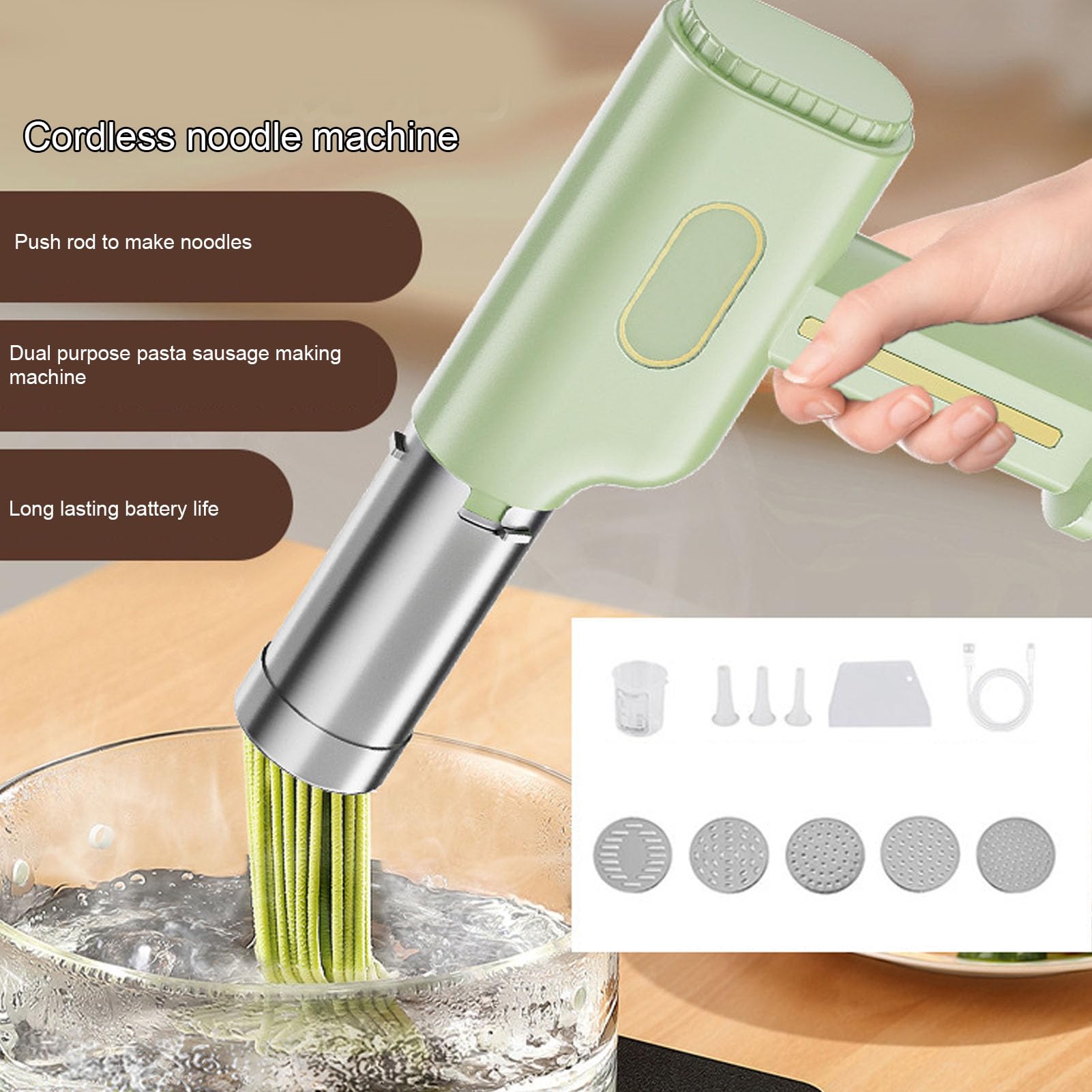 Máquina para hacer pasta eléctrica de mano con 5 moldes para pasta, máquina