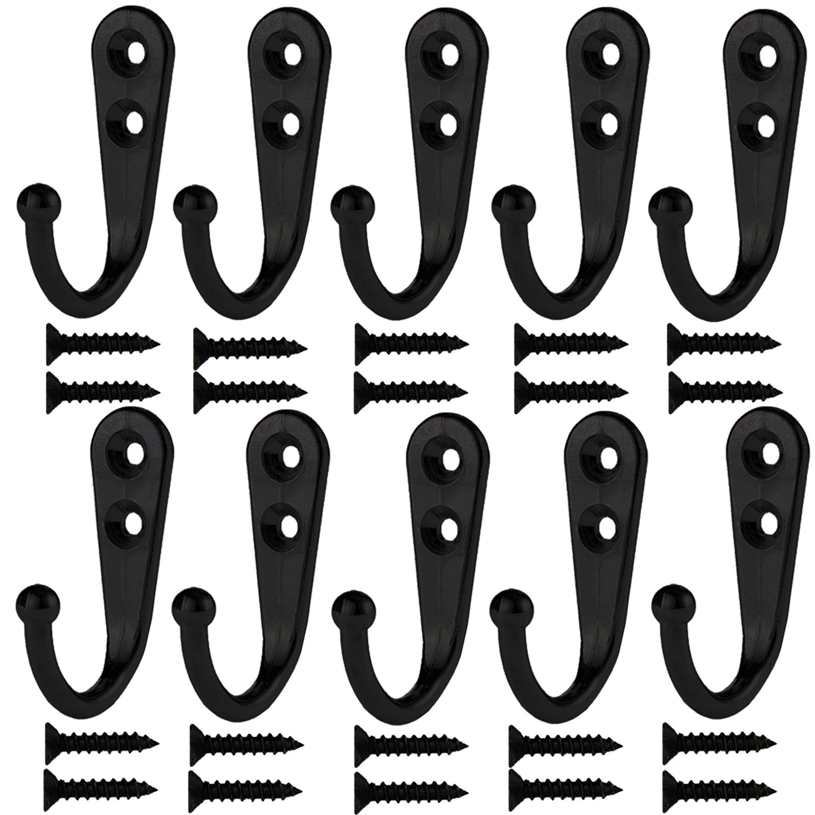 Umsole 10 Pieces Wall Mounted Hooks Coat Hooks Robe Hooks Hangers with 20 Pieces Screws in Nickel,Black