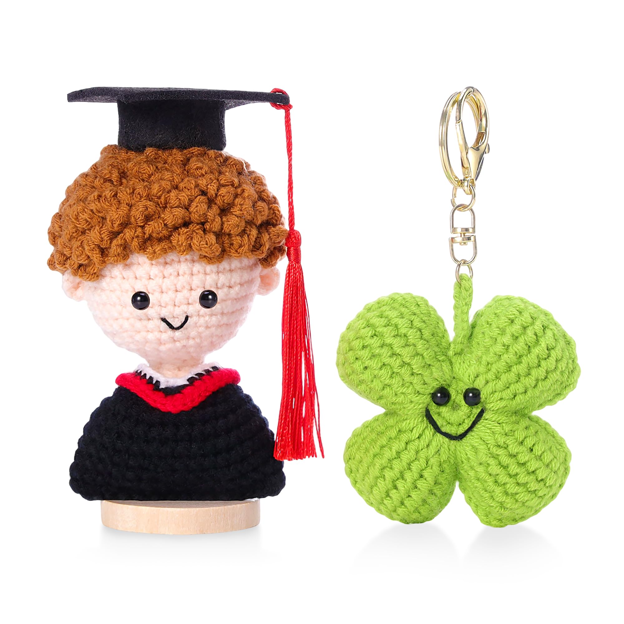AWARDSEN Graduation Gifts 2026 Cute Handmade Crochet Graduation Set for Him with Four Leaf Clover - Congrats Grad Keepsake with Graduation Card for University High School Friends Students — image 1