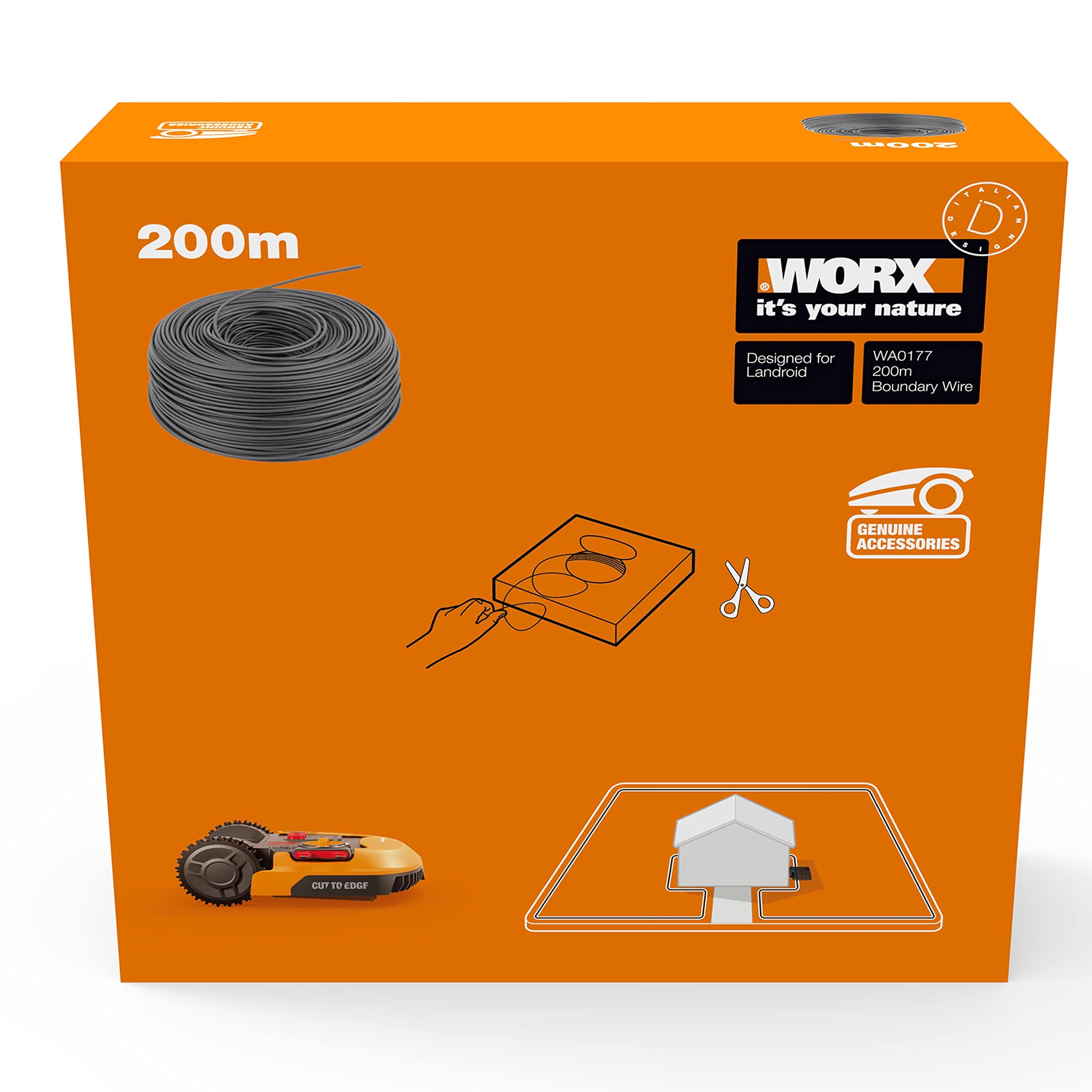 WORX Câble périphérique WA0177 200 m pour Robots Landroid | Délimite la zone de tonte, compatible robots à câble périphérique et installation rapide