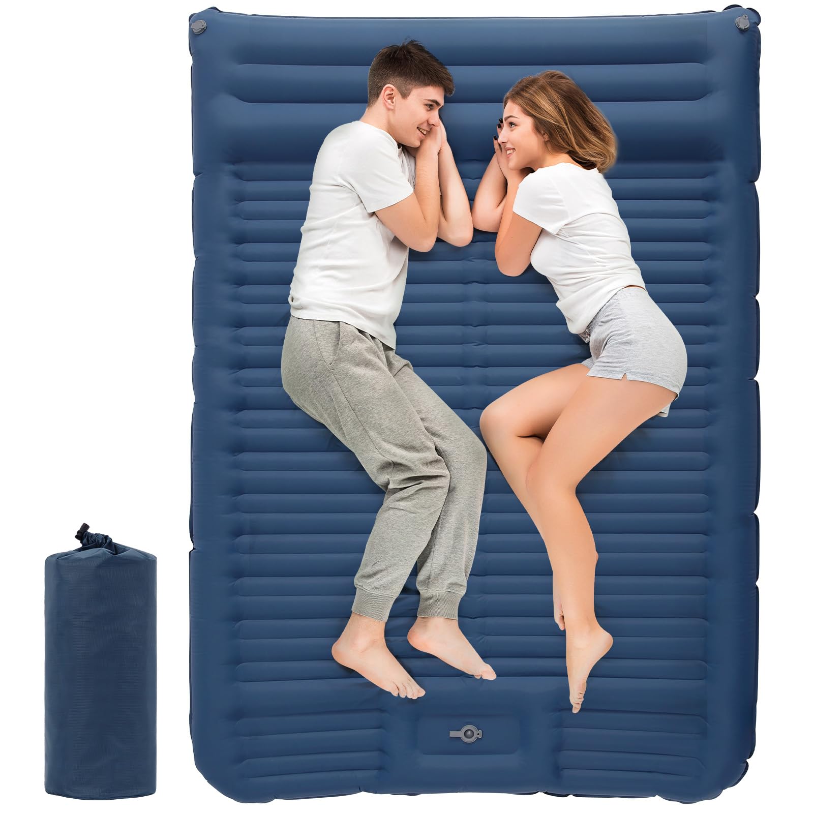Aptliton Inflating Sleeping Pad for Camping, 10cm Thickness Camping Mat with Built-in Foot Pump, Inflatable Sleeping Mat with Pillow for Backpacking, Camping, Hiking (Dark Blue)