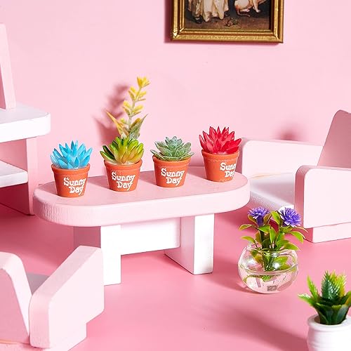 Miniatura 7 de 14 piezas de planta de casa de muñecas en miniatura, planta bonsái en maceta, modelo de flor pequeña, adorno de vegetación falsa, muebles de casa de