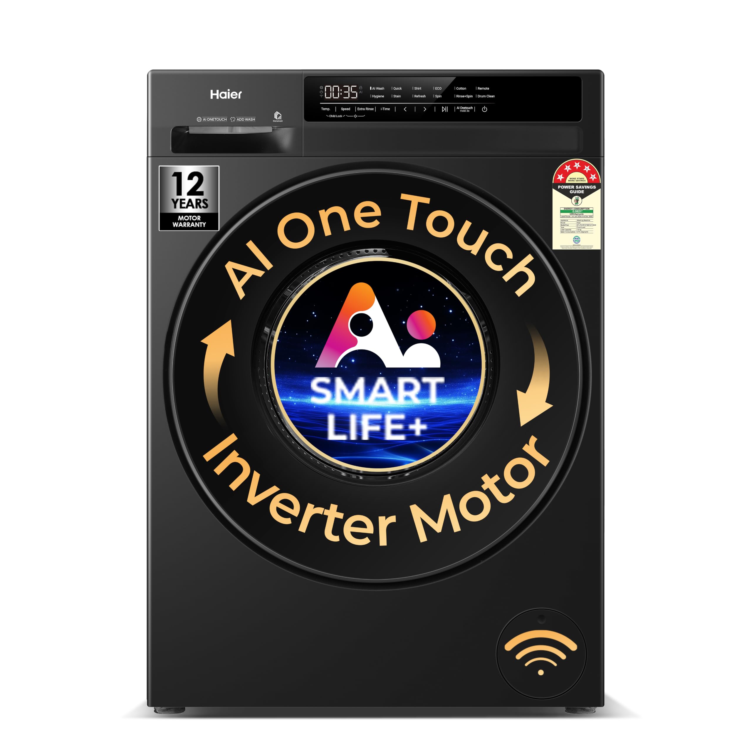 Haier 7 Kg AI One Touch Front Load Washing Machine (Black) - Image 1