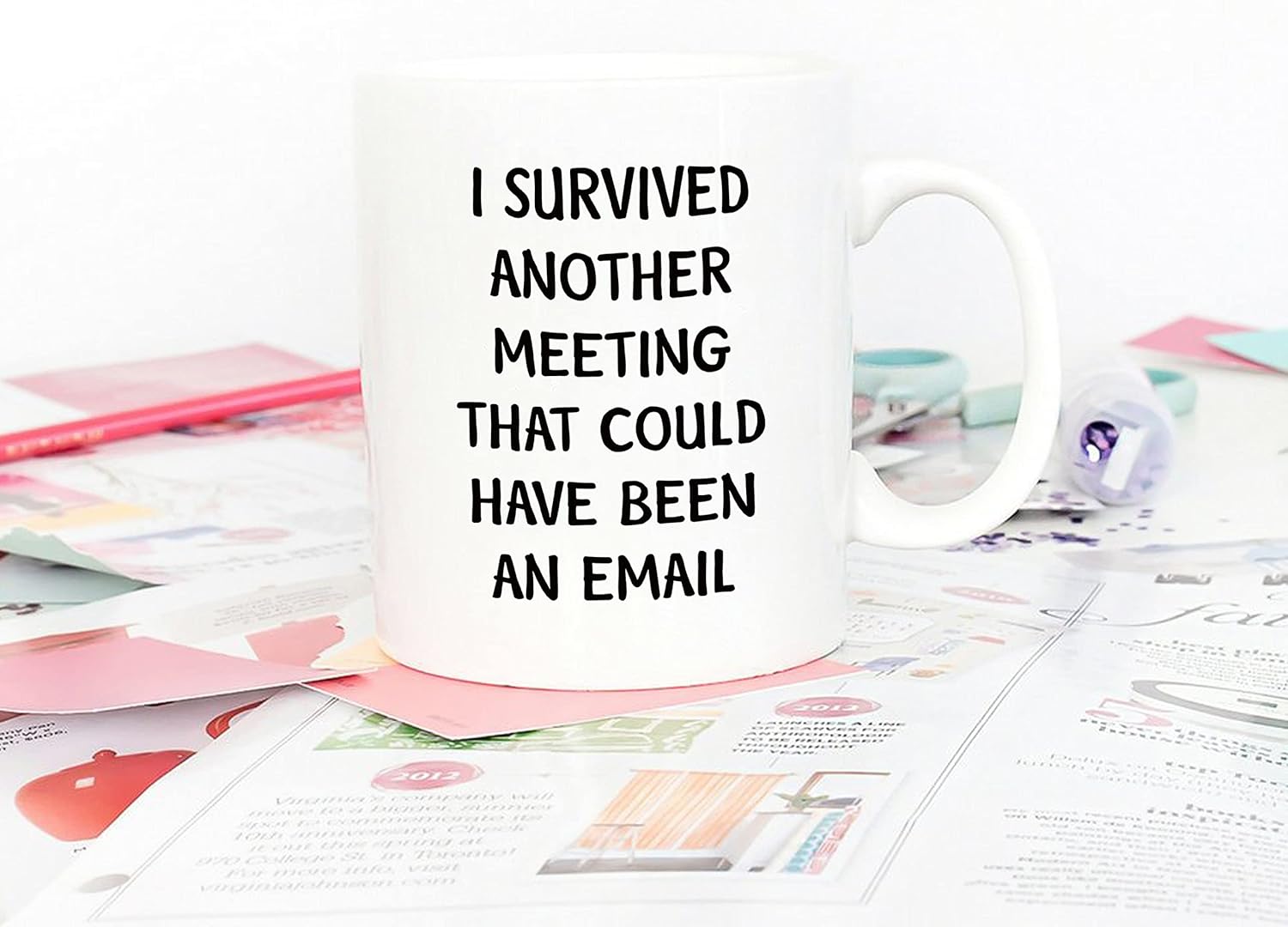 5Aup Christmas Gifts Funny Quote Office Coffee Mug 11 Oz, I Survived Another Meeting That Could Have Been an Email, Unique Inspirational and Souvenir Gifts for Co-worker Colleague - Image 4