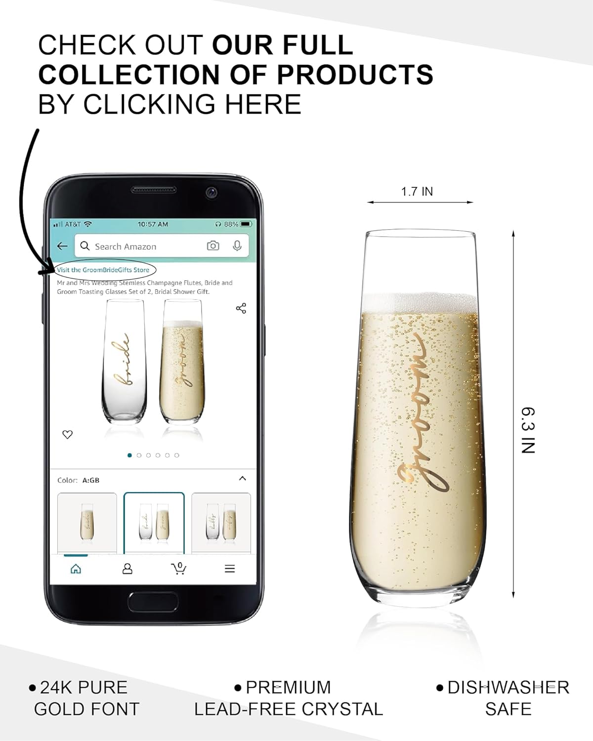 Bride and Groom Champagne Glasses，Mr and Mrs Champagne Flutes Set of 2, Wedding Bridal Shower Gifts, Engagement Gifts for Couples - Image 2