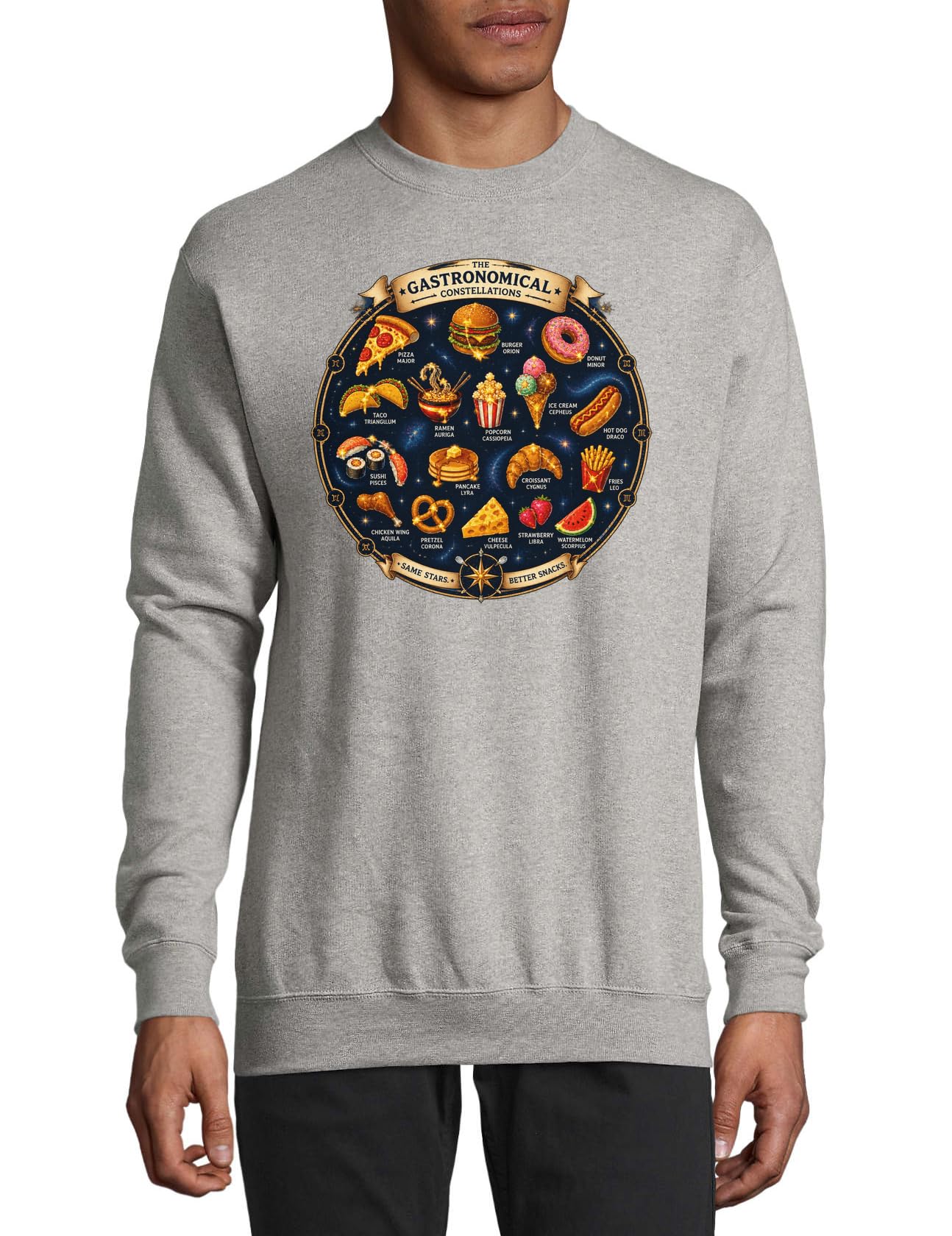 Food Items as Star Constellations Baumwoll-Pullover, Sweatshirt, Pullover, Grau
