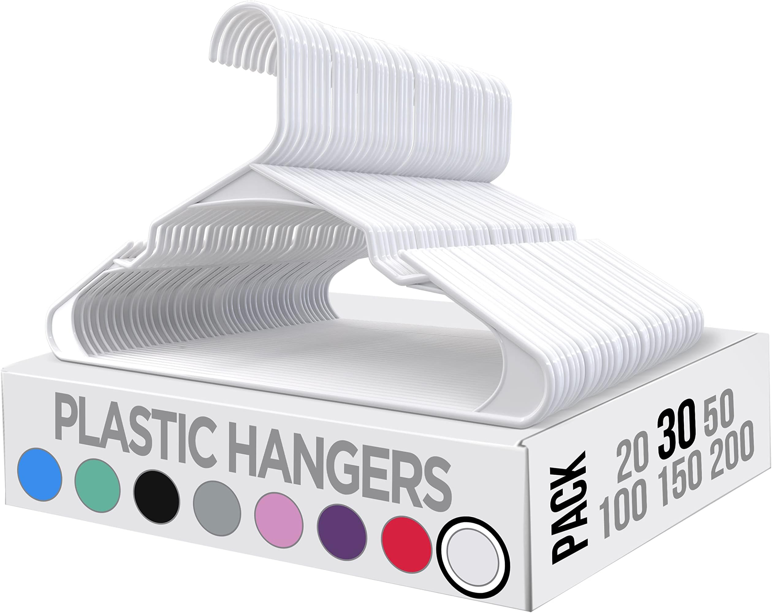 Utopia Home Plastic Standard Hangers for Clothes Heavy Duty and Space Saving Notched Hangers (Pack of 30, White)