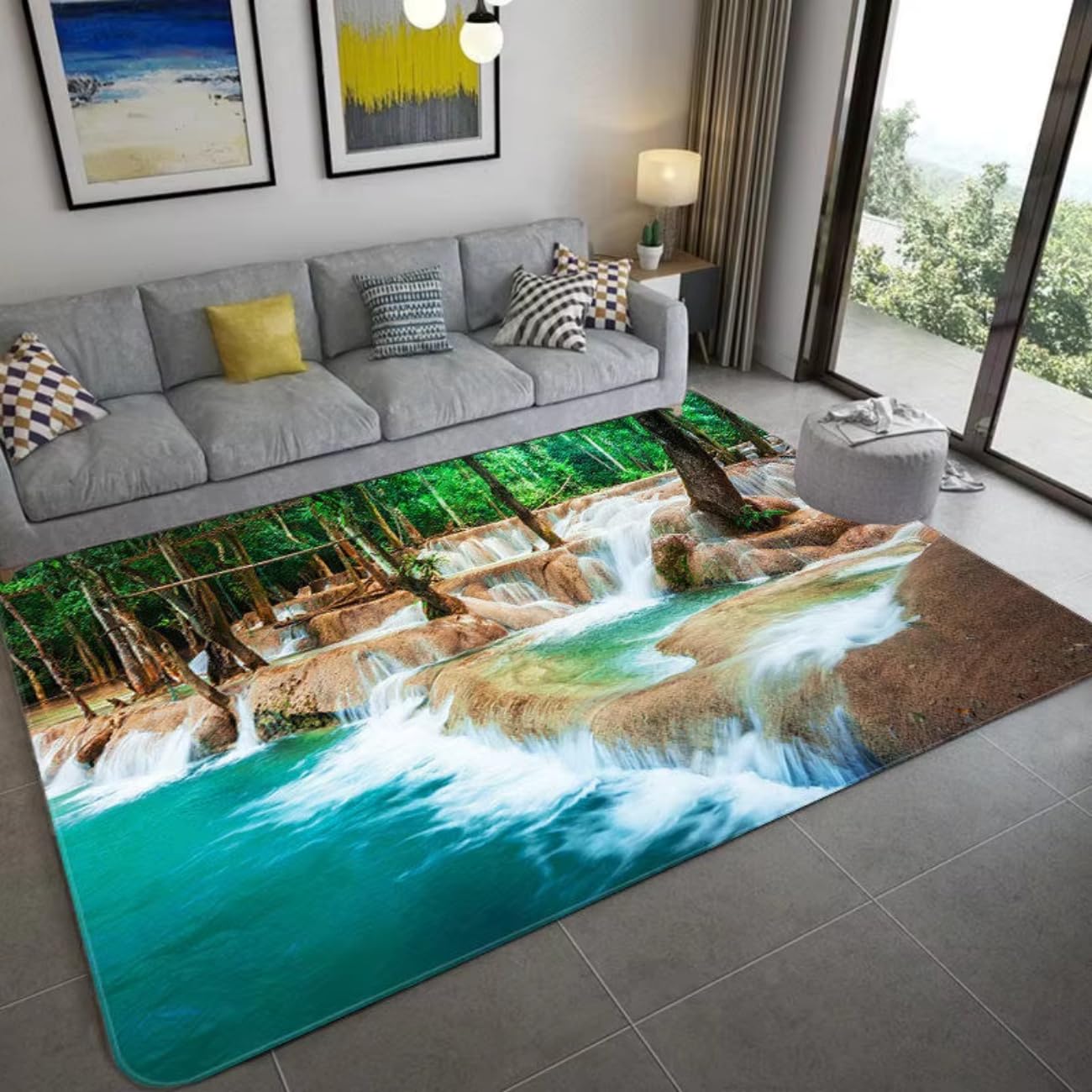 Tapis de sol salon moderne cascade 3D flanelle antidérapant chambre 160x200cm