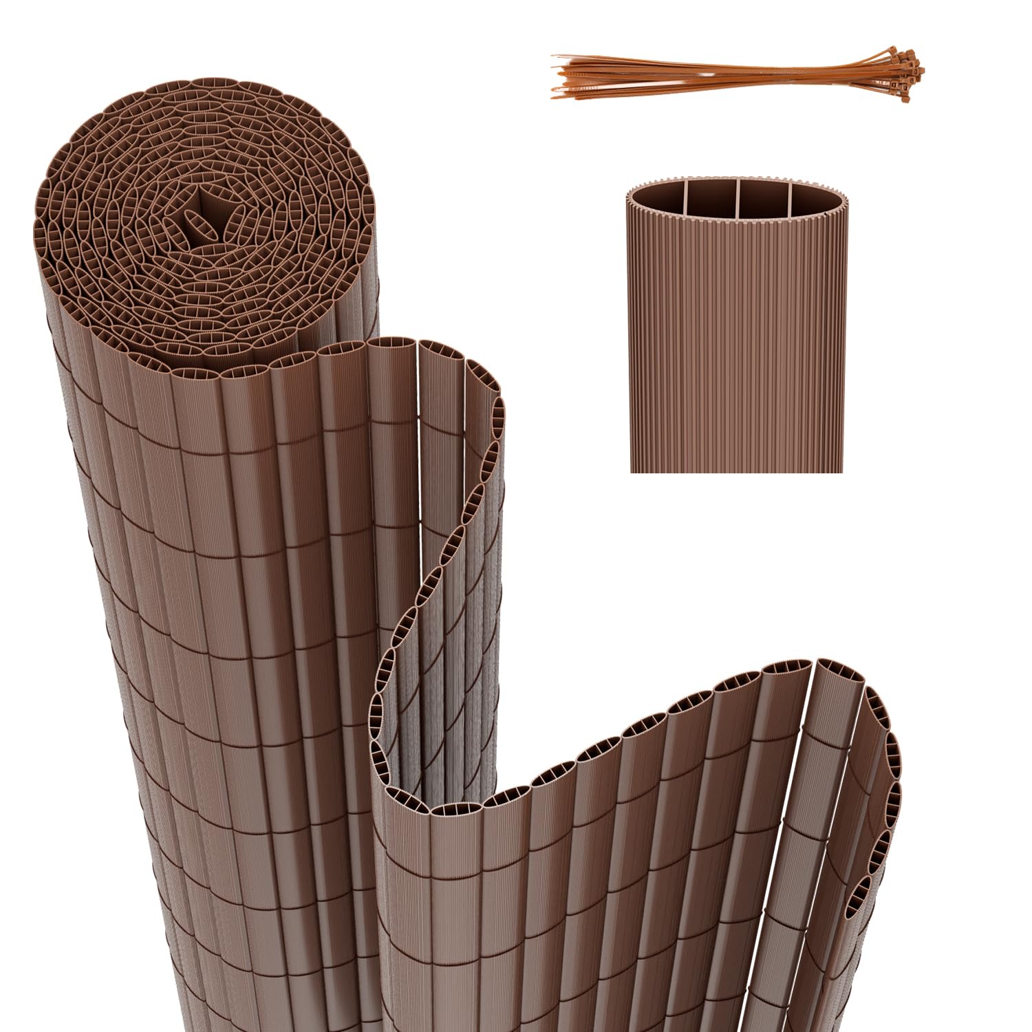 Hebitod PVC Sichtschutzmatte, 140x900cm Standard Sichtschutz, Verdreifachen Verstärkung Innen, Garten Balkon Terrasse Sichtschutzzaun mit Kabelbindern, Balkonverkleidung Zaunblende, (Braun)