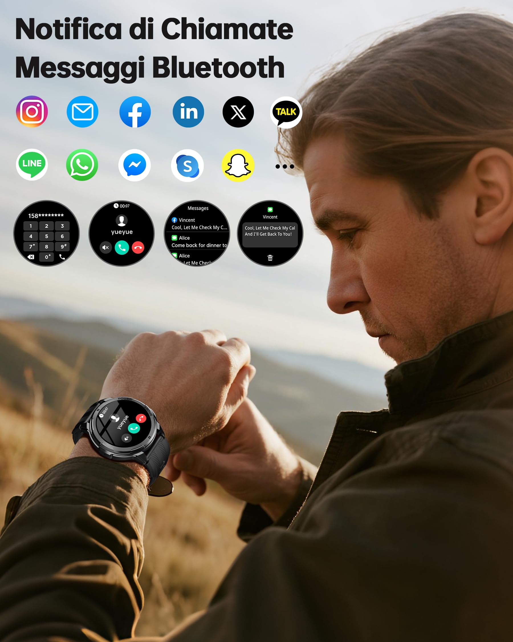 OUKITEL Smartwatch Uomo,Orologio Smart Watch Militare con Effettua Risposta Chiamate Vocale,100+ Sportive 1.43 Touch Screen con Contapassi Sonno Cardiofrequenzimetro,Fitness Tracker per iOS Android