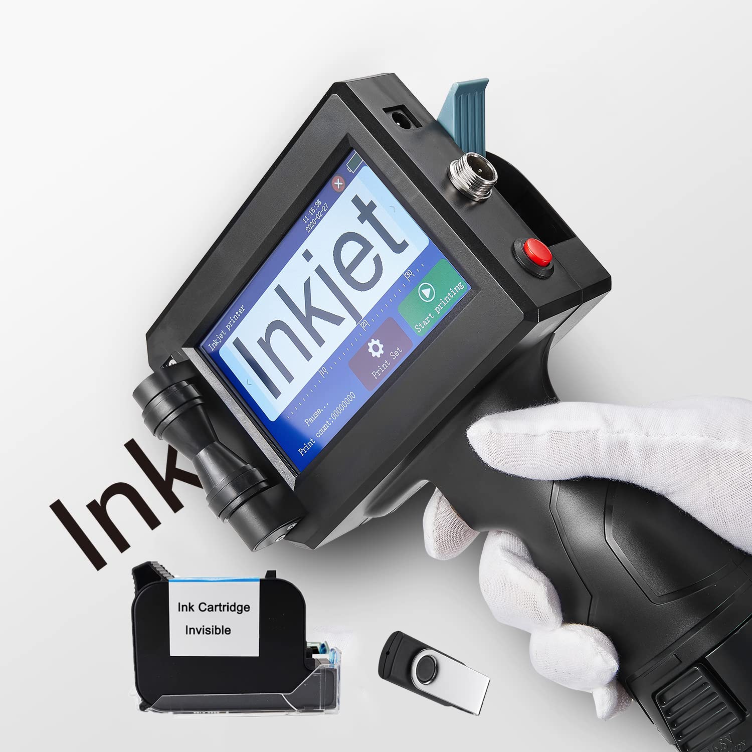 Handheld Printer Portable Labeler ZFM6 12.7mm/0.5 inches with 4.3 Inch HD LED Touch Screen use for QR-Code Barcode Date Logo Batch Print on Glass Plastic with Pen,Invisible Ink Cartridge