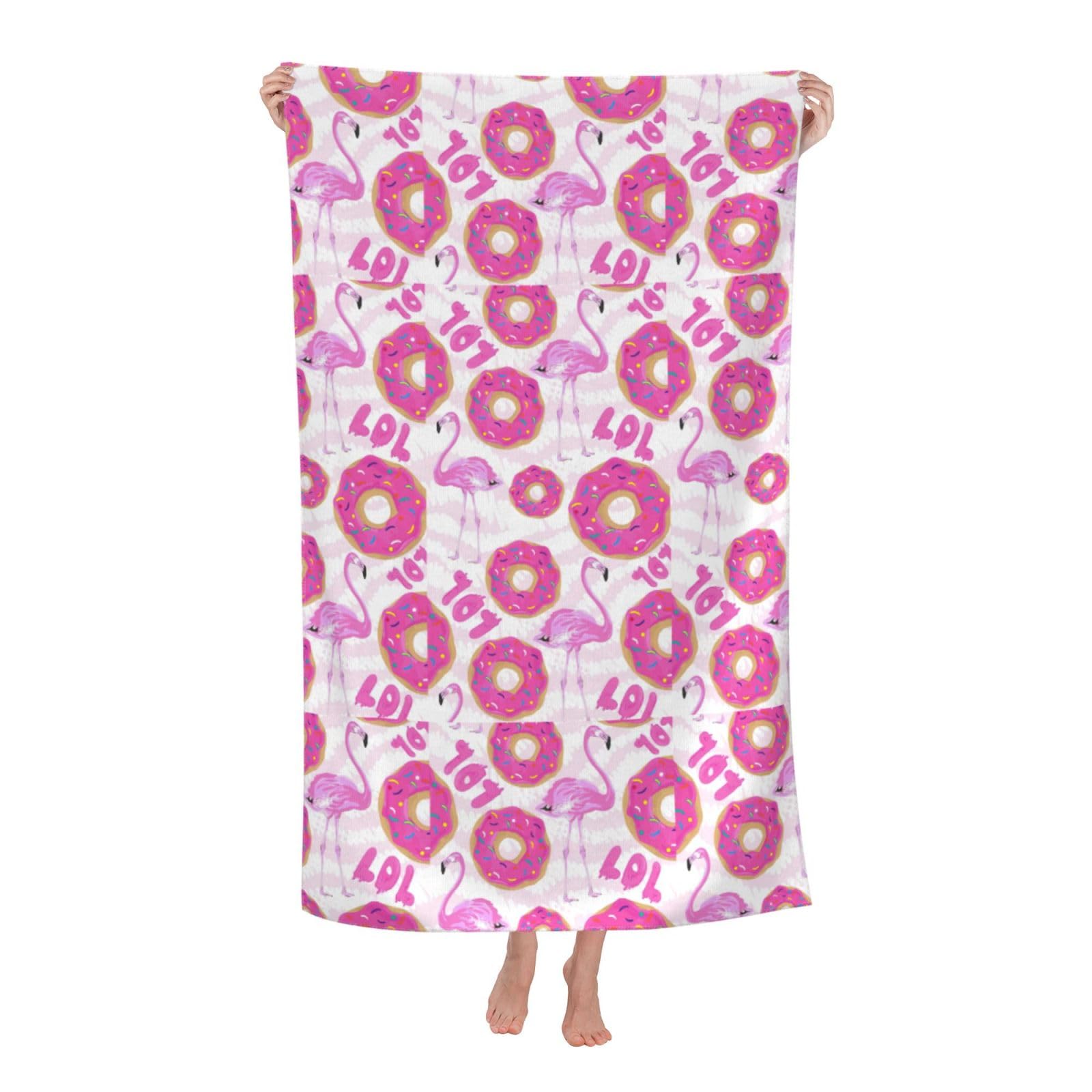 Cbaaghh Flamingo And Donuts Print Adult Beach Towels,Beach & Pool Towel,Beach Towels,Towels For Camping