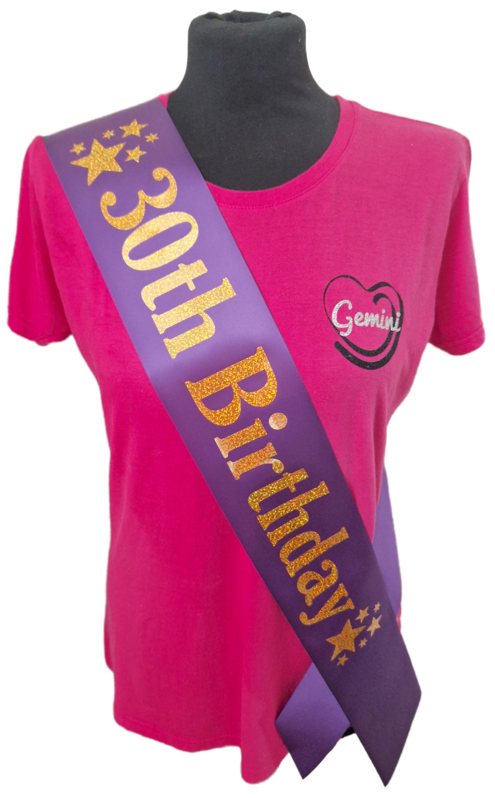 30th Birthday Sash - 30 Star Birthday Sash - Beautiful Quality Purple Ribbon and Holographic Gold Font