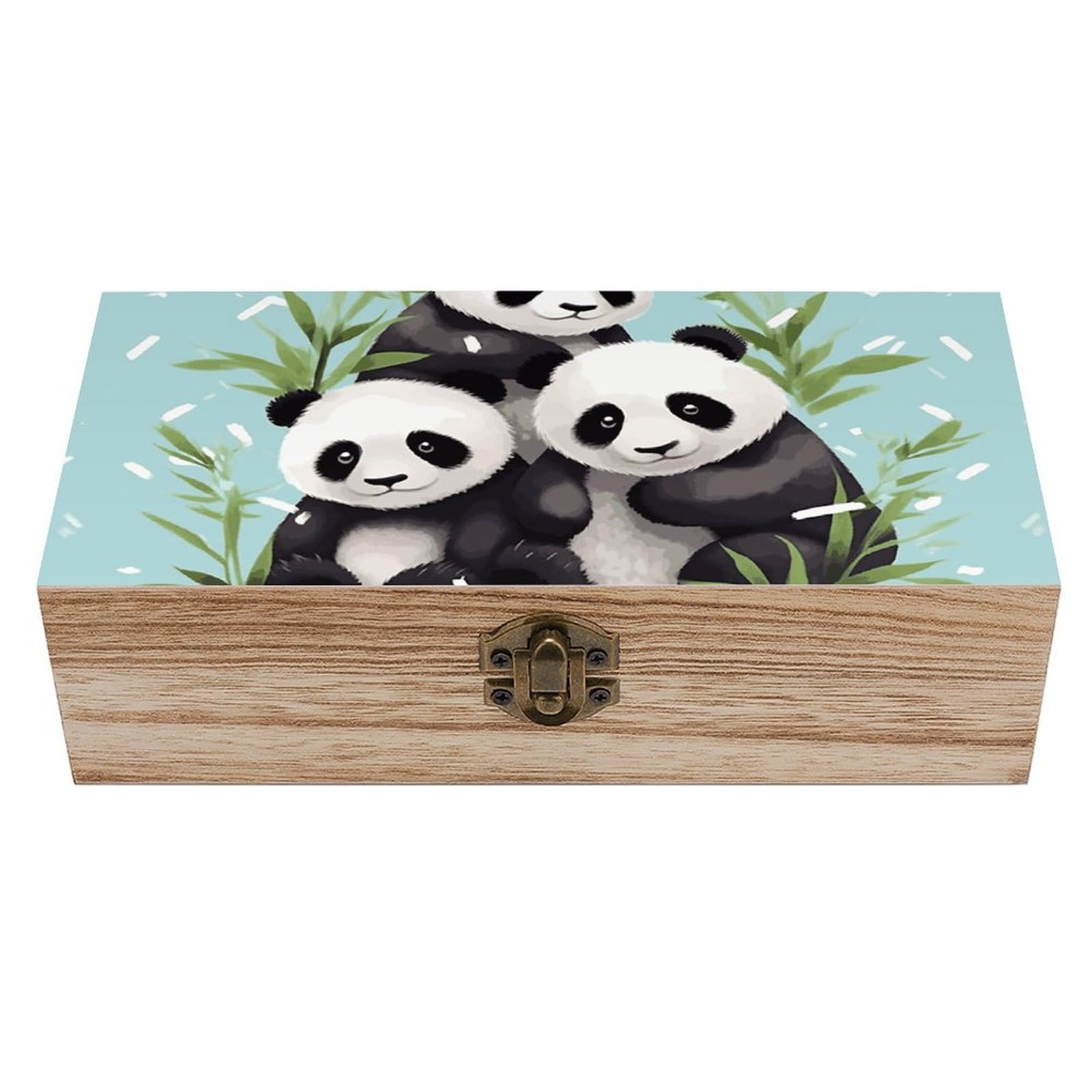 FekiLoot Pandas Wooden Keepsake Box Decorative Wood Storage Organizer with Hinged Lid Large Handmade Boxes Wedding Memory Treasure Box for Jewelry Photos Stamps Crafts
