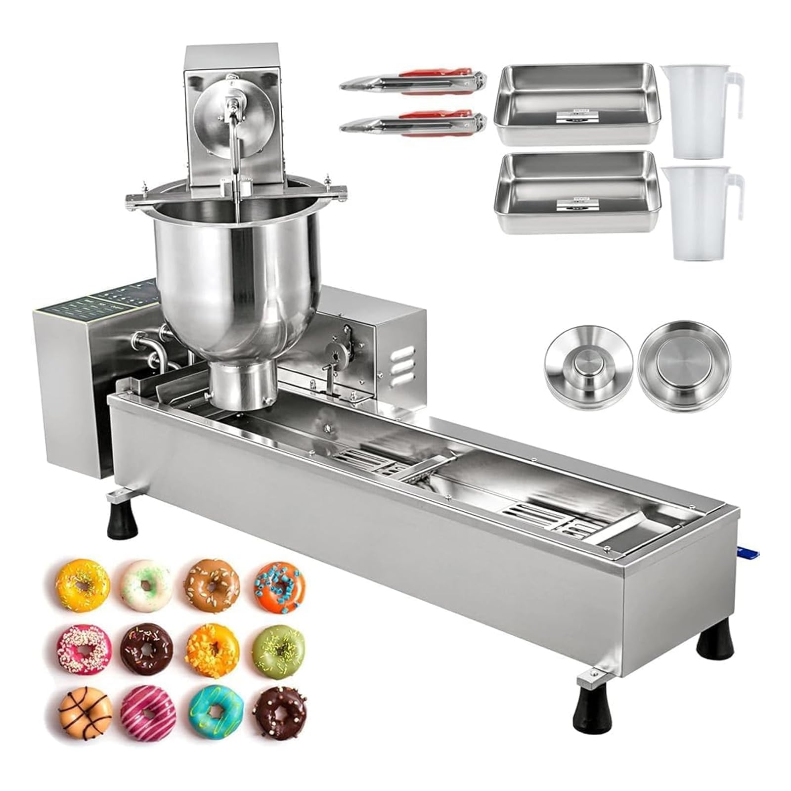 Máquina Automática Comercial Para Hacer Donas, Máquina Automática De Una Sola Fila Para Hacer Donas, Tolva De 7 Litros Con Moldes De 3 Tamaños, Freidora De Donas, Acero Inoxidable 304.