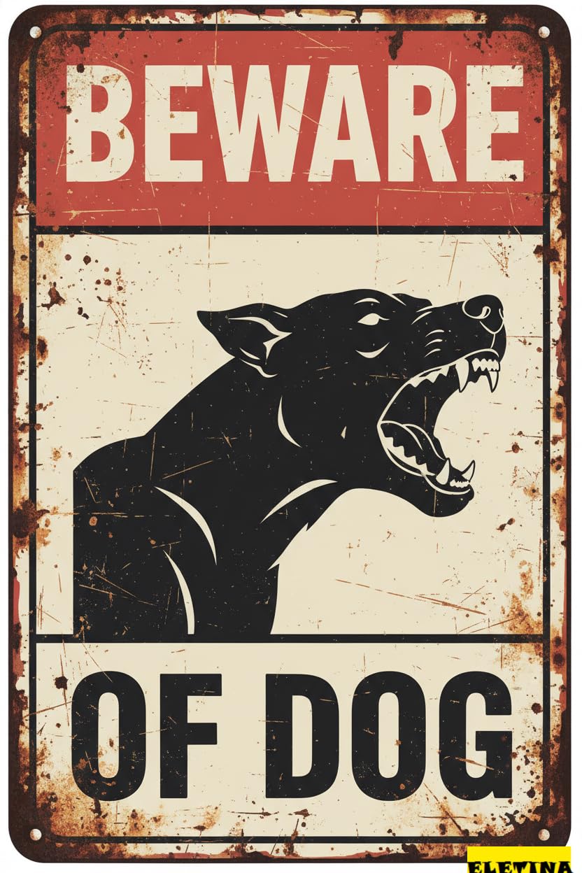 Funny Guard Dog Beware Tin Sign, 8x12 Inch Garage Decor