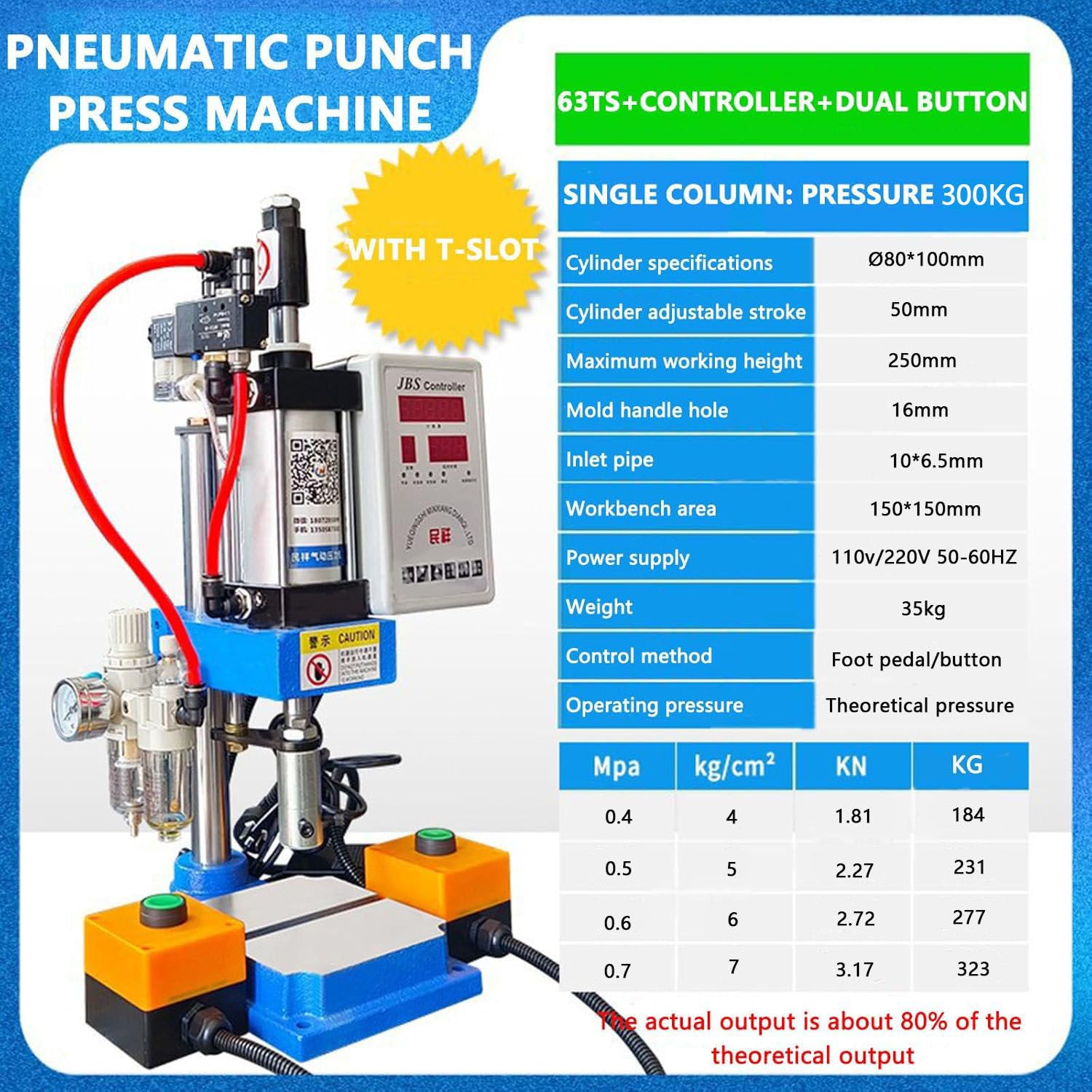 Punzonadora neumática vertical de 300 kg, prensa de banco de 0,4 a 0,7 Mpa con controlador, perforadora multifunción con interruptor de pie, para manualidades de cuero y necesidades de taller
