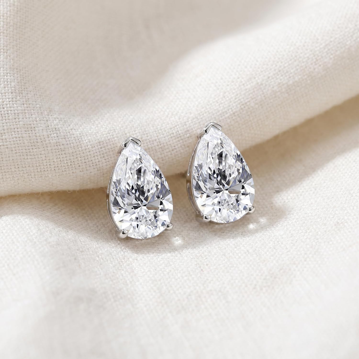 Pompeii 2 Ct Lab Grown Pear Shape Diamond Studs 14k White Gold Earrings (GH,VS2)
