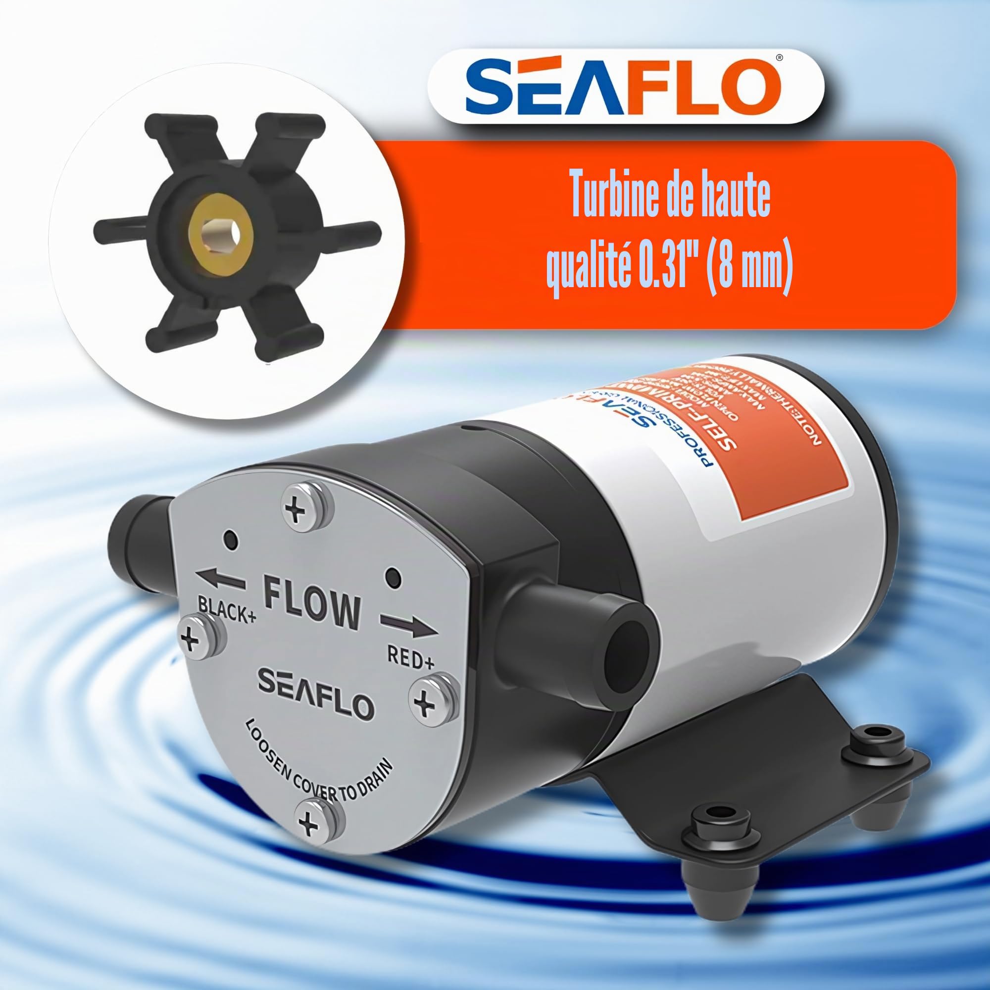 SEAFLO Pompe de cale auto-amorçante Marine 12 V réversible 8 GPM