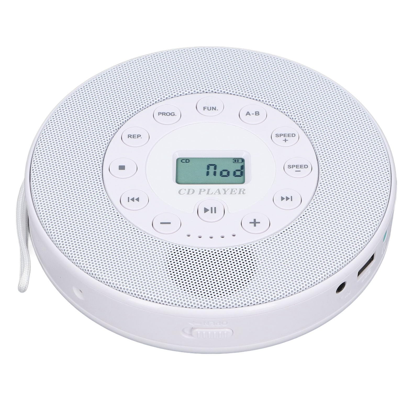 Greensen Lettore CD Portatile, Lettore CD Bluetooth ABS con Altoparlante Integrato, Batteria Ricaricabile da 2000 MAh, Uscita da 3,5 Mm, Riproduzione MP3 USB per Ascolto in Auto e a Casa (WHITE)
