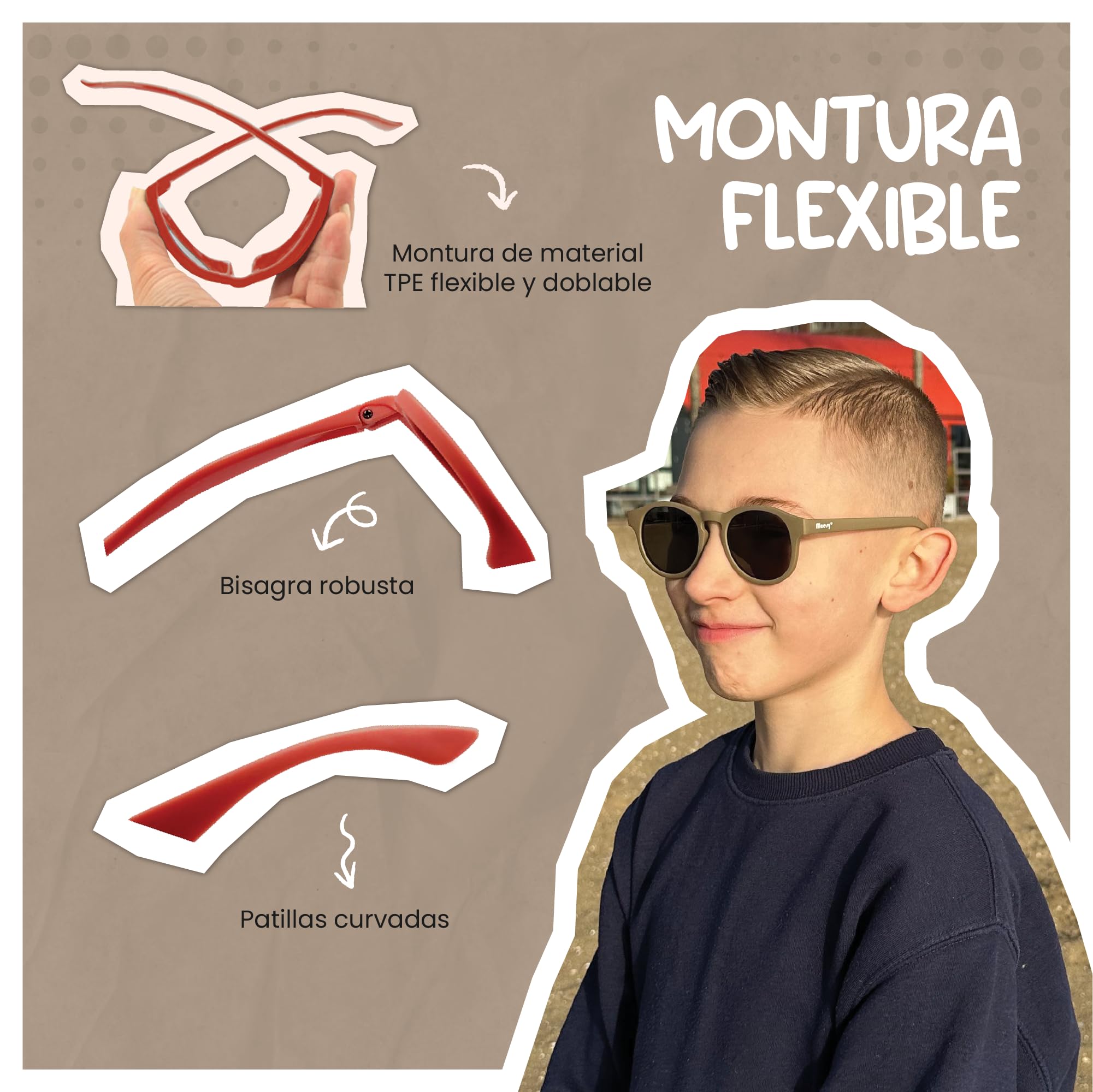 Gafas de sol para niños de 6 a 12 años - Protección polarizada UV400 - Marco flexible y flexible - Gafas de sol seguras y cómodas para niños - Novi