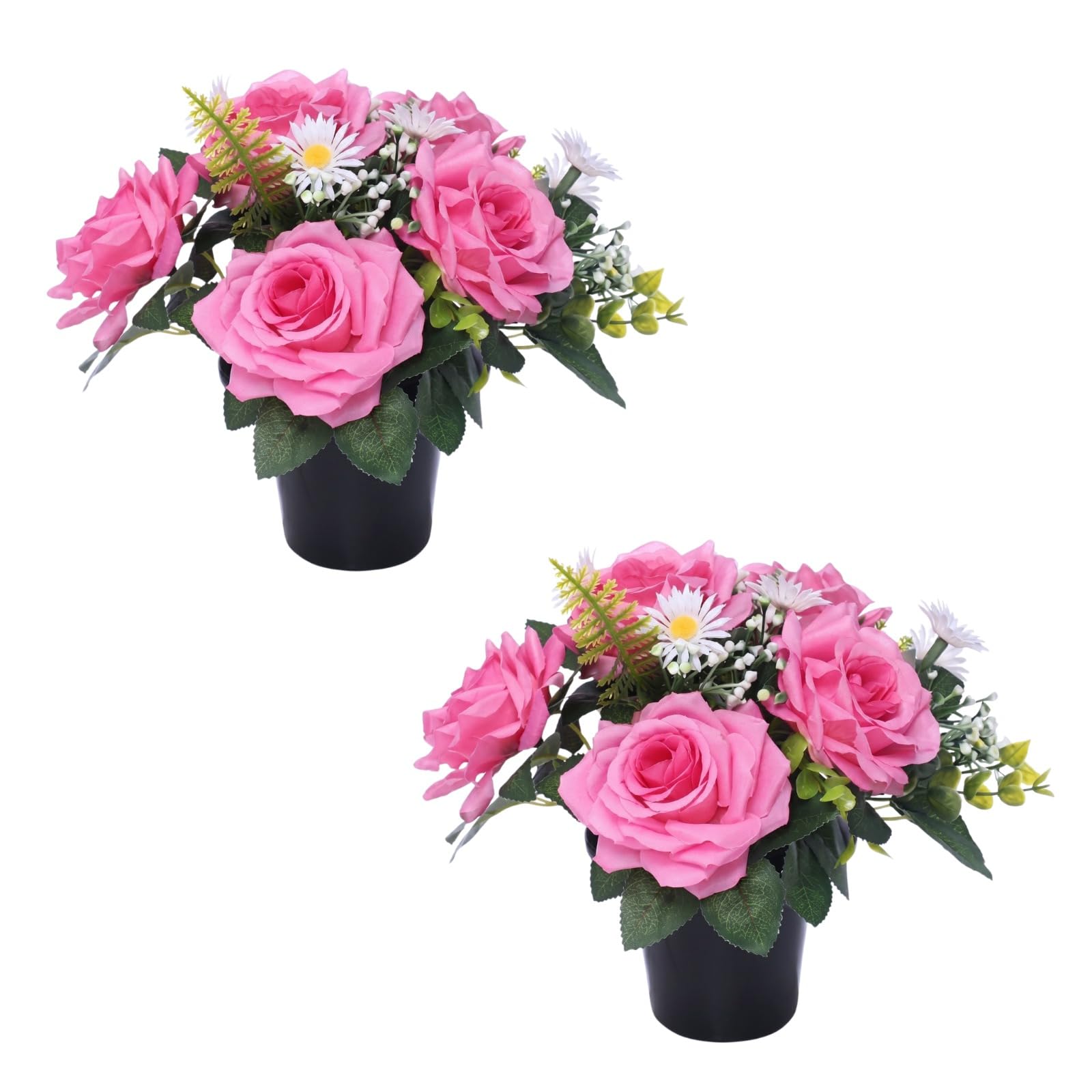 Homesecret Pack 2 Artificial Flowers for Graves 25cm | Pink Foilage Flower Pots | Perfect for Enhancing Memorial & Cemetery Decor | Improved Design for Funeral Elegance & Lasting Tribute.