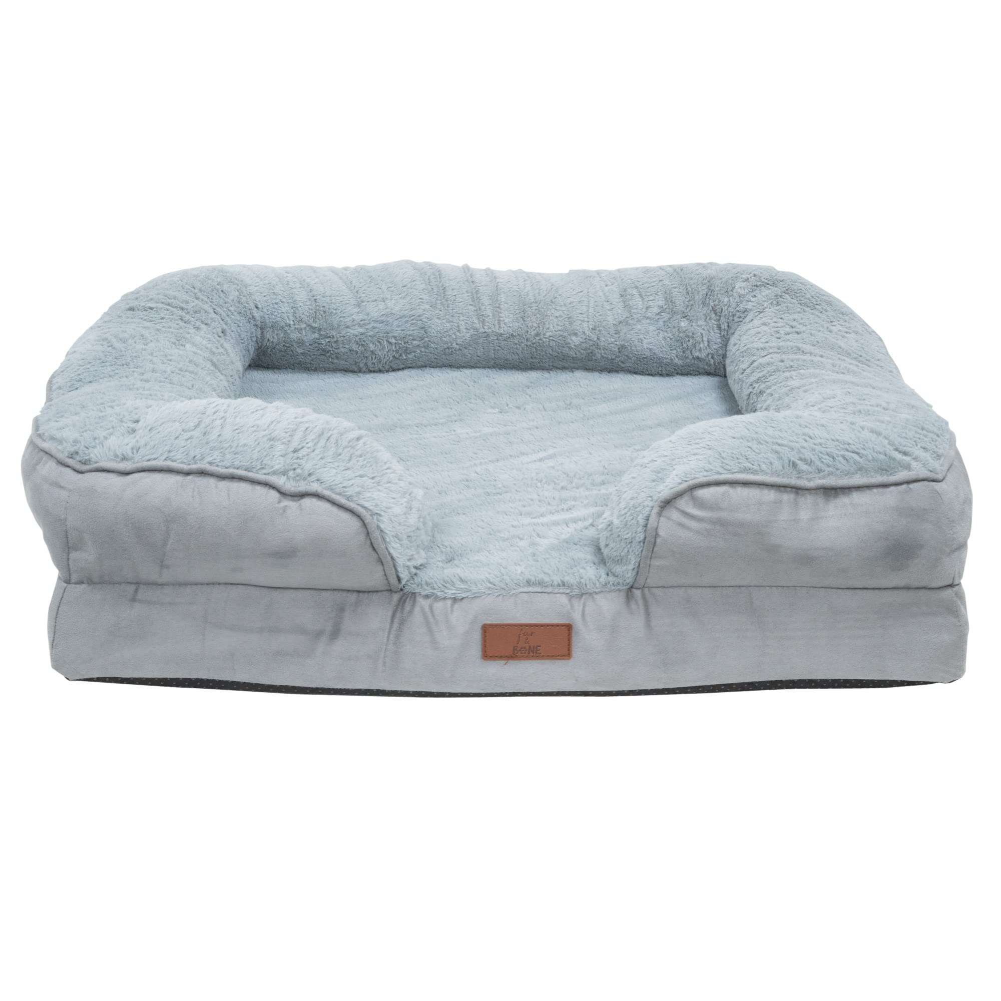 Fur & Bone Lit pour chien de taille moyenne (70 x 58 x 18 cm) - Lit pour chien avec coussin doux - Lit orthopédique pour chien - Housse amovible en velours peluche - Couche imperméable - Fond