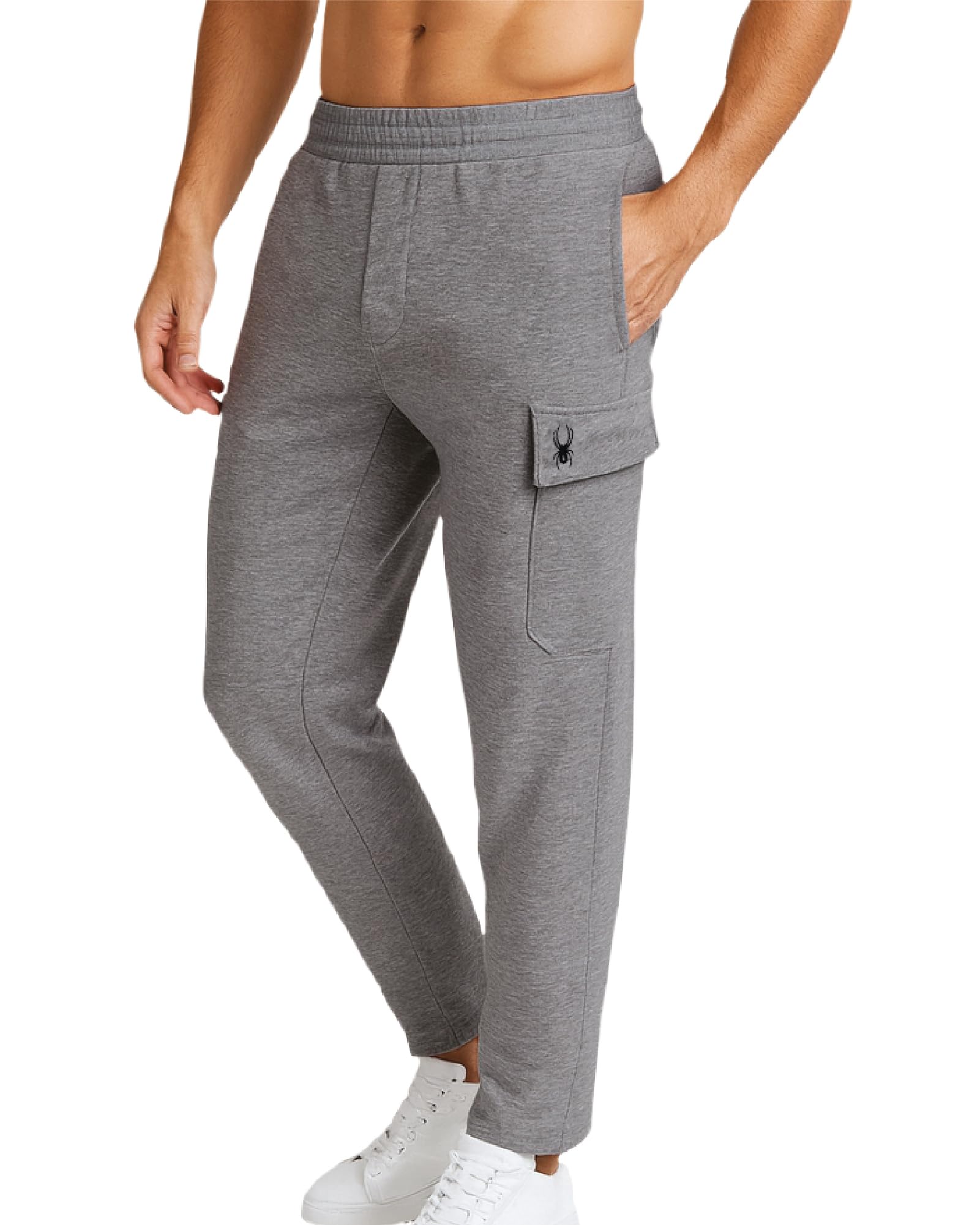 Spyder Men's Fleece Cargo Sweatpants - Soft Stretch Athletic Joggers with Inner Drawcord Ribbed Waistband (Sizes: S-XXL), Heather Grey, XXL