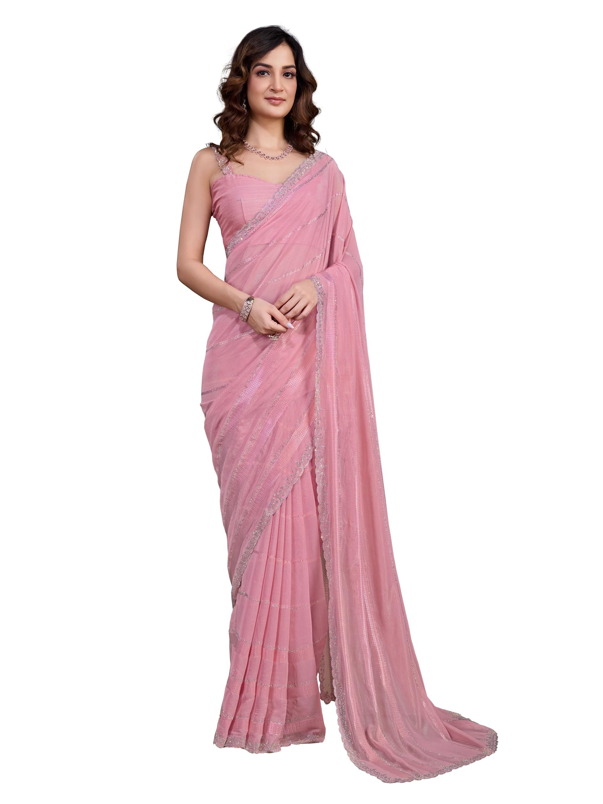 TRENDMALLSWomen Heavy siroski work satin women Saree