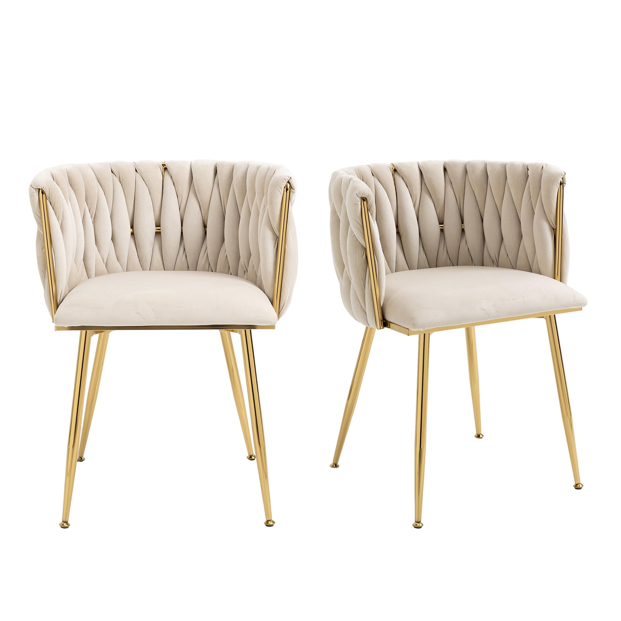 Set di 2 sedie da pranzo in velluto moderno e lussuoso con gambe in metallo dorato, elegante design intrecciato a mano e morbidi cuscini per sala da pranzo, soggiorno e camera da letto