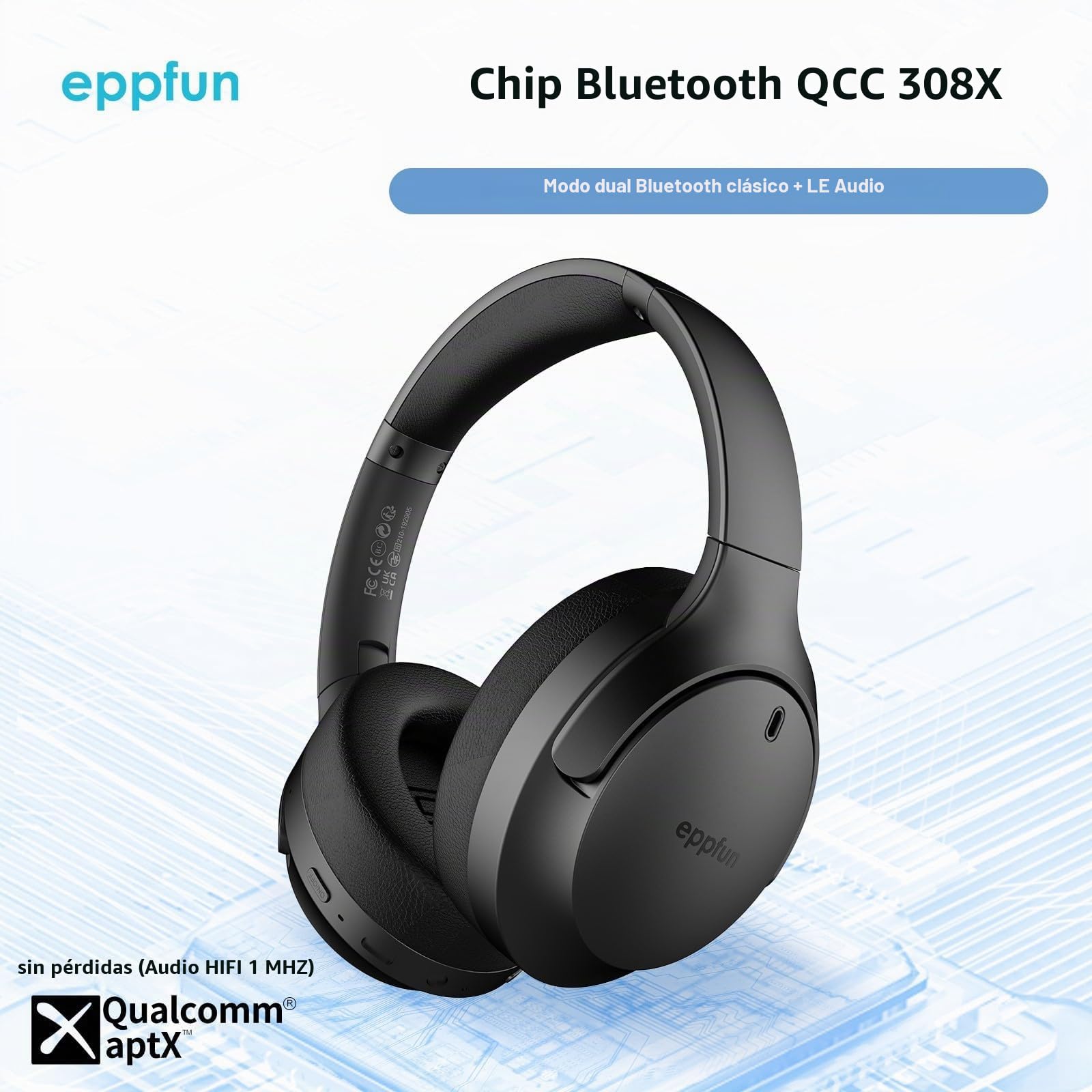 eppfun Auracast & Auriculares Bluetooth 5.4 Over-Ear, Auriculares inalámbricos con LE Audio APTX-Lossless/Adaptive, Hi-Res Audio,Plegables Auriculares, Compatible con iOS Android
