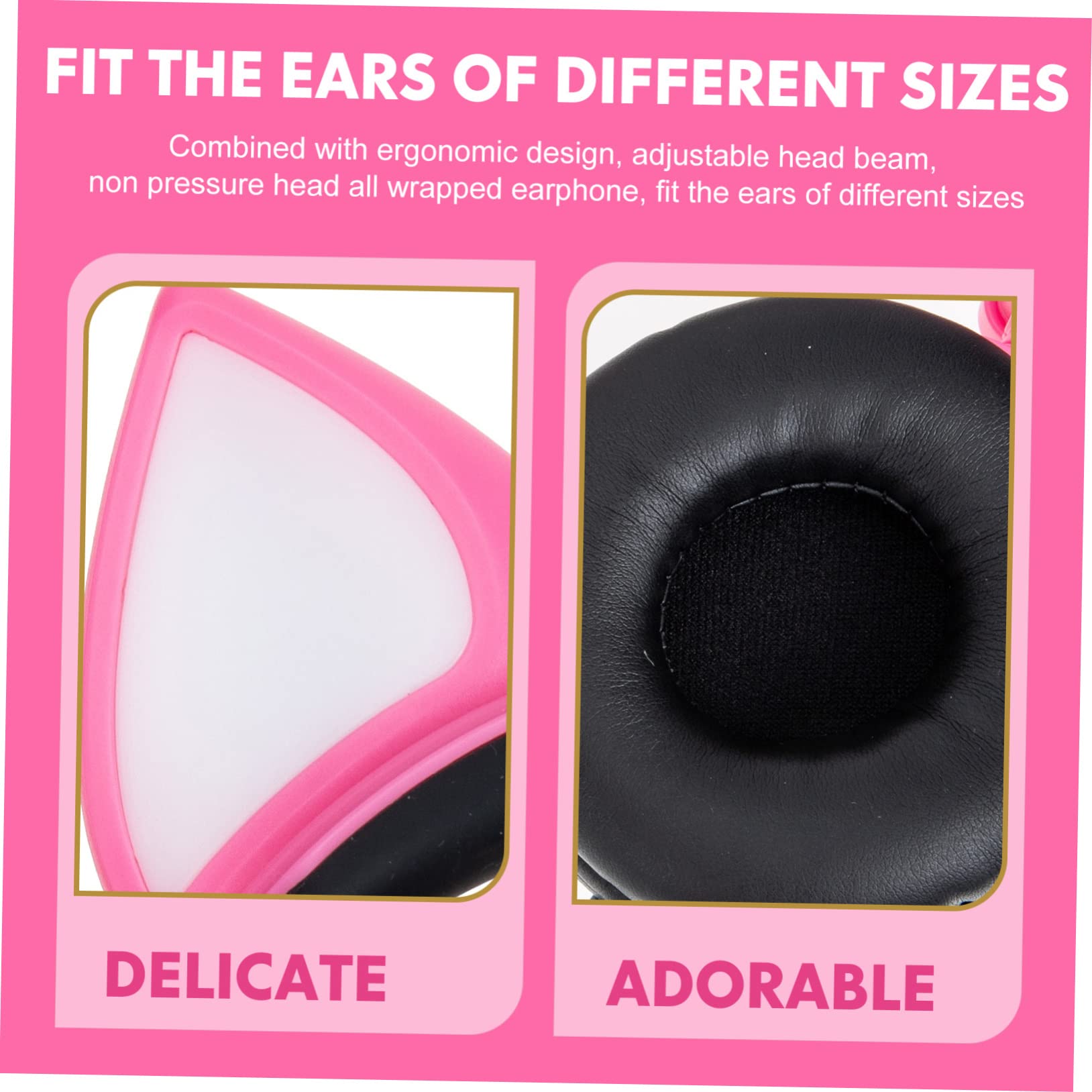 SHINEOFI Cuffie da Gatto per Bambini Orecchie Luminose Rosa | Design Ergonomico, Effetto Luce D'atmosfera, Pvc Skin-friendly, Jack Dritto da 3, 5mm