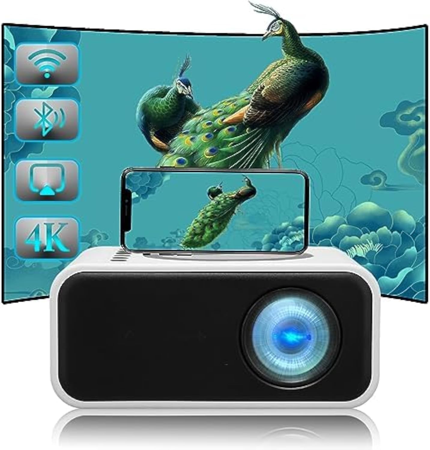 Bewinner Mini Projector - 1080P Full HD TFT LCD Portable Projector with Speaker, Family Movie Theater Watching Projector for Laptop (UK Plug)