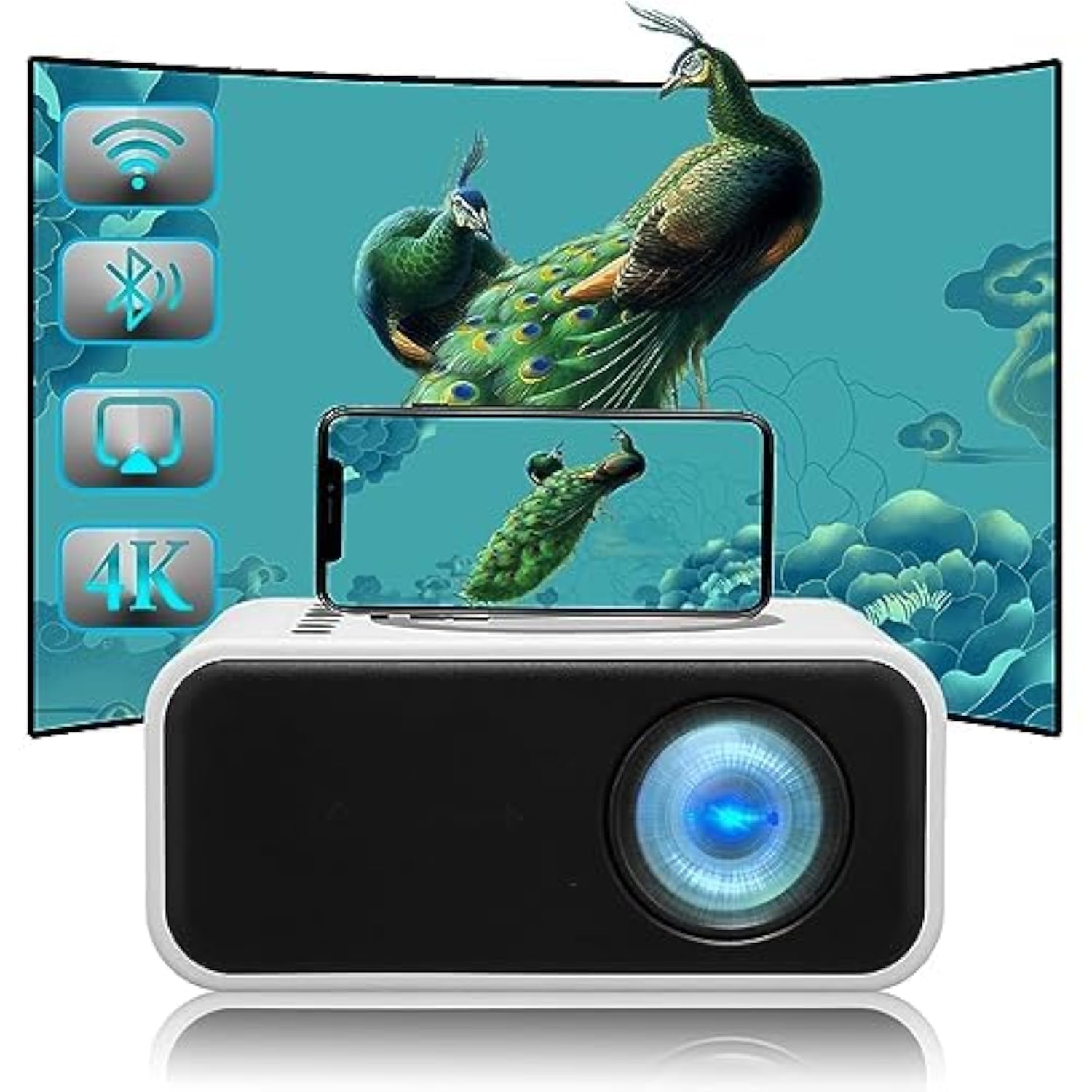 Bewinner Mini Projector - 1080P Full HD TFT LCD Portable Projector with Speaker, Family Movie Theater Watching Projector for Laptop (UK Plug)