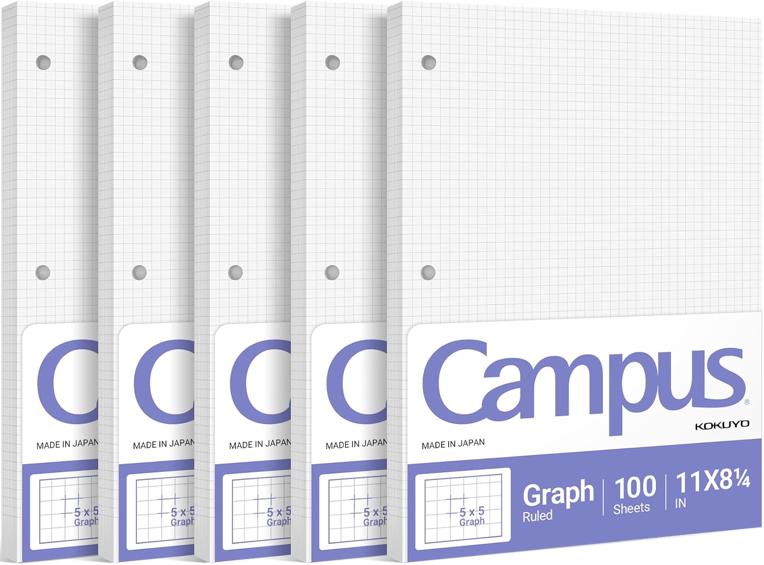 KOKUYO 5x5 Graph Paper, 8.25x11 Inches, 500 Sheets Loose Leaf Paper, Smooth Writing Surface, Bleed Resistant Filler Paper for Math, Engineering, Art Projects. Japan Import (WSG-NO-887G2x5)