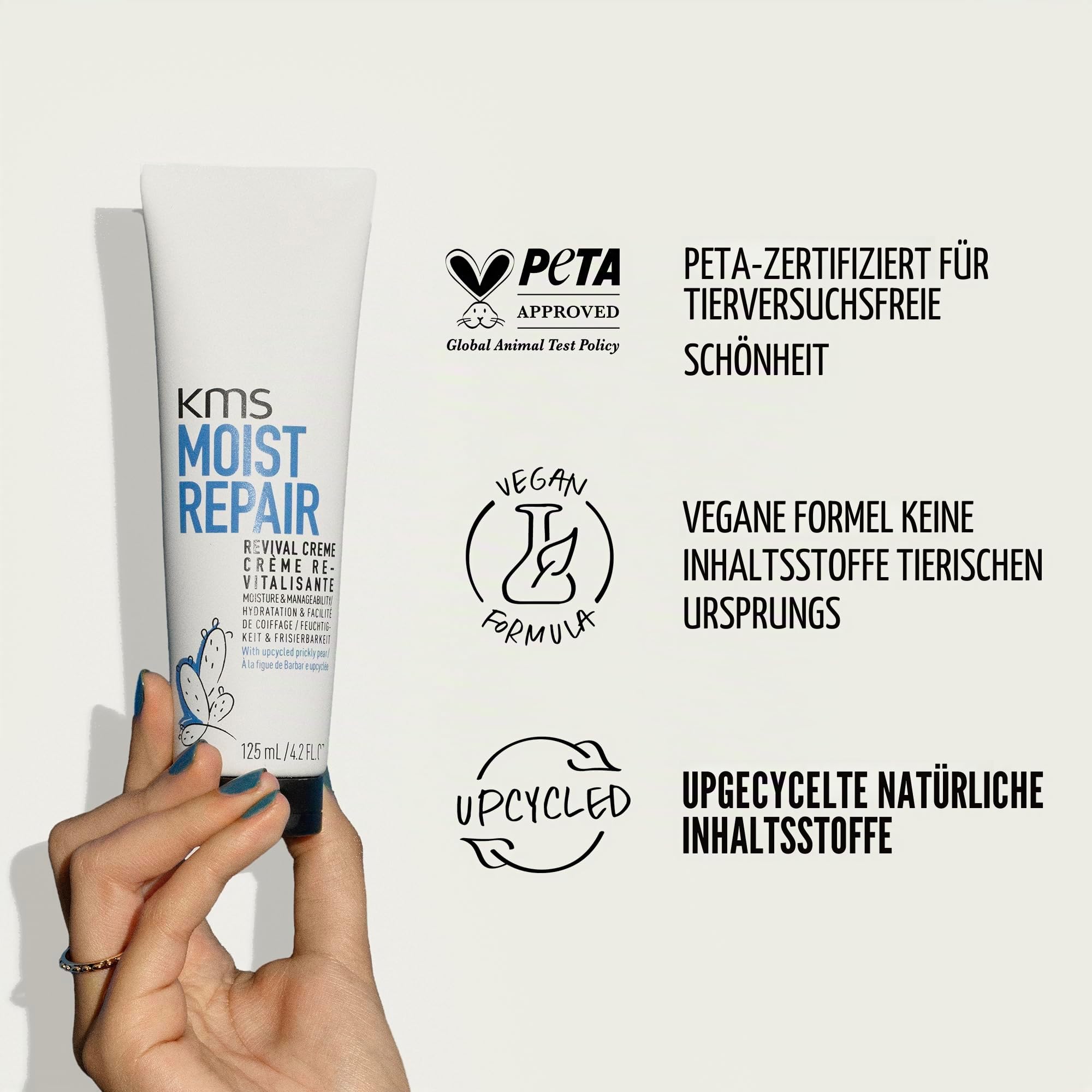 KMS MoistRepair Revival Creme, 125 ml, verbesserte Formel, Feuchtigkeit und Handhabbarkeit, mit upgecycelter Kaktusfeige, vegane Formel